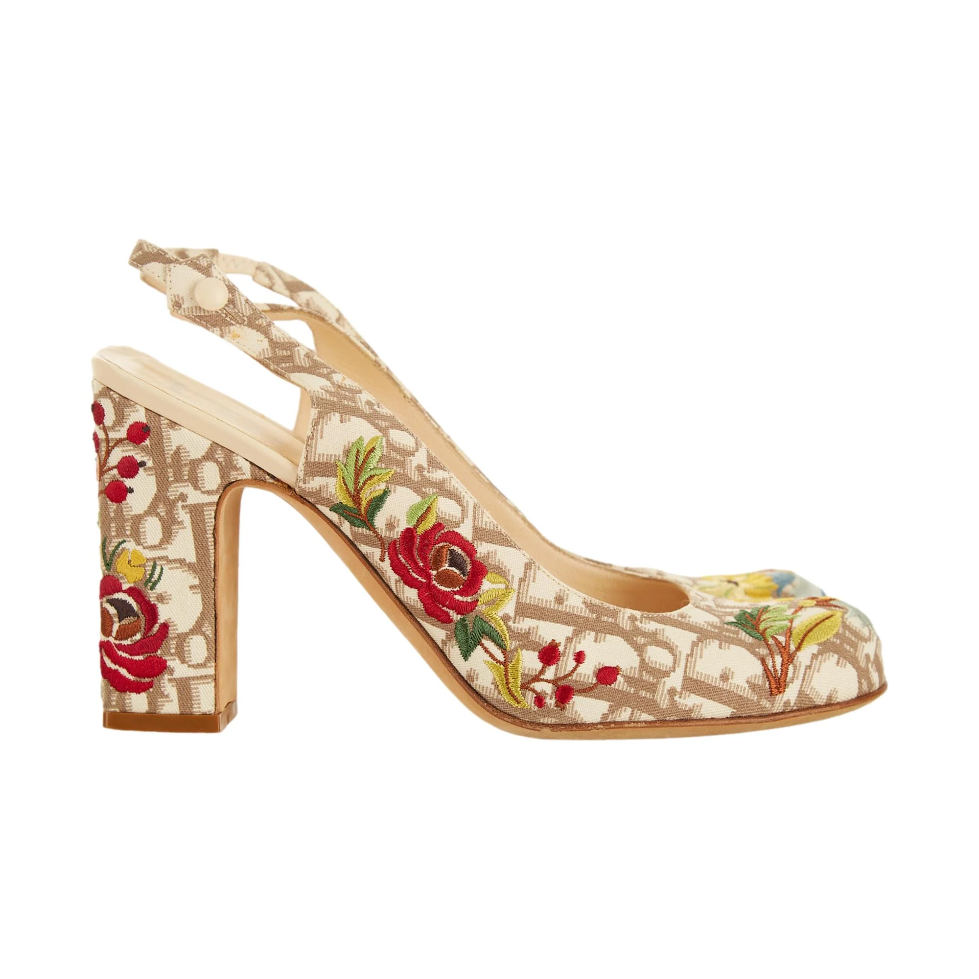 Dior Beige Floral Embroidered Heels - Image 3