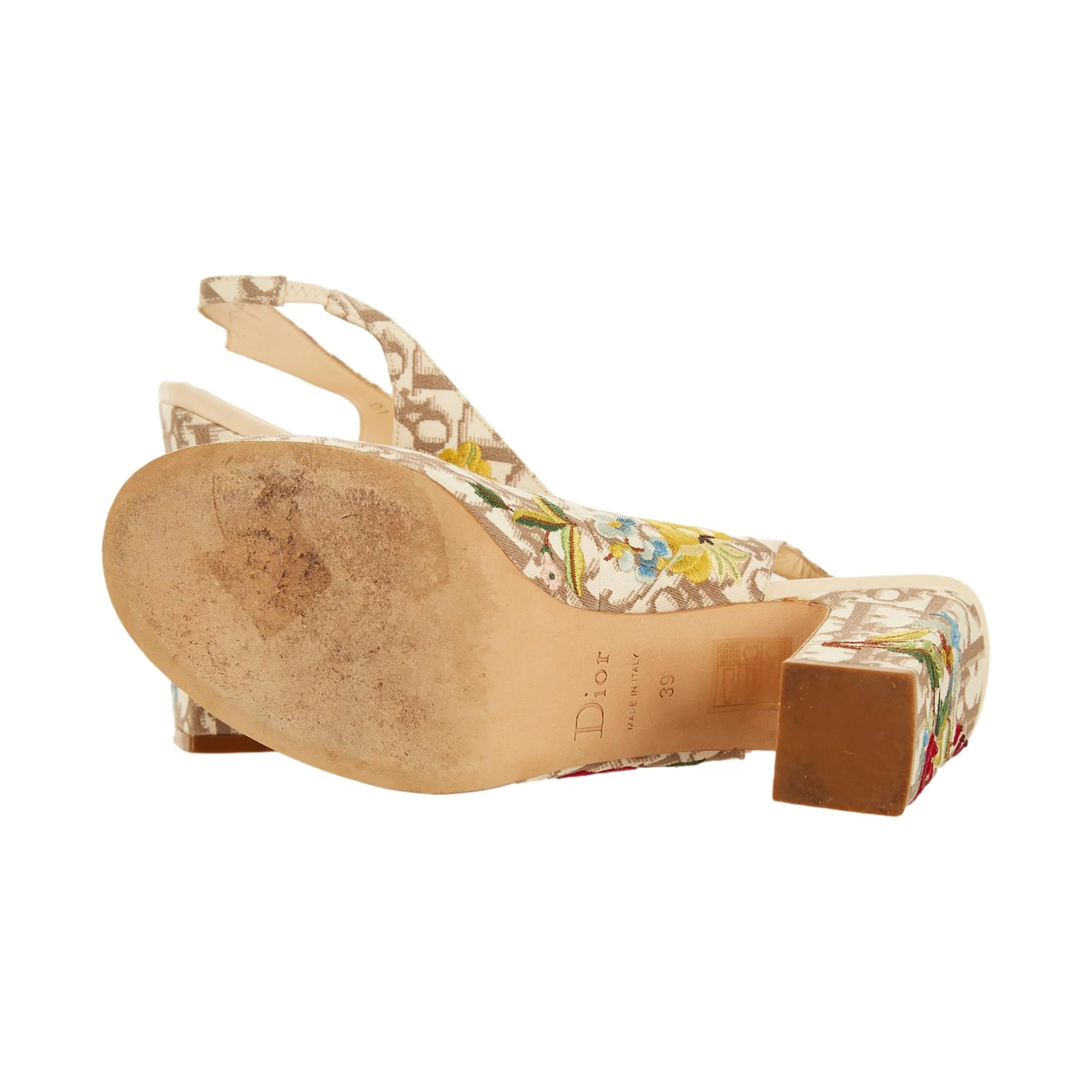 Dior Beige Floral Embroidered Heels - Image 4