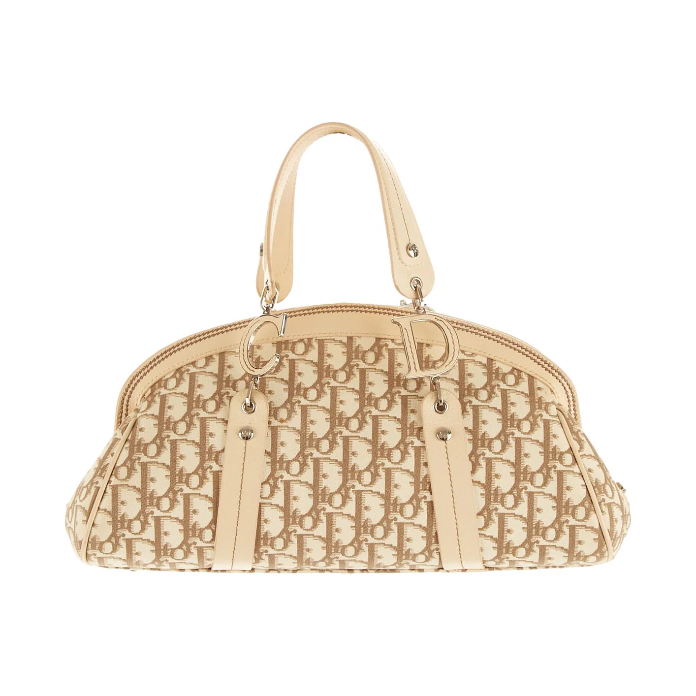Dior Beige Floral Logo Top Handle Bag - Image 2