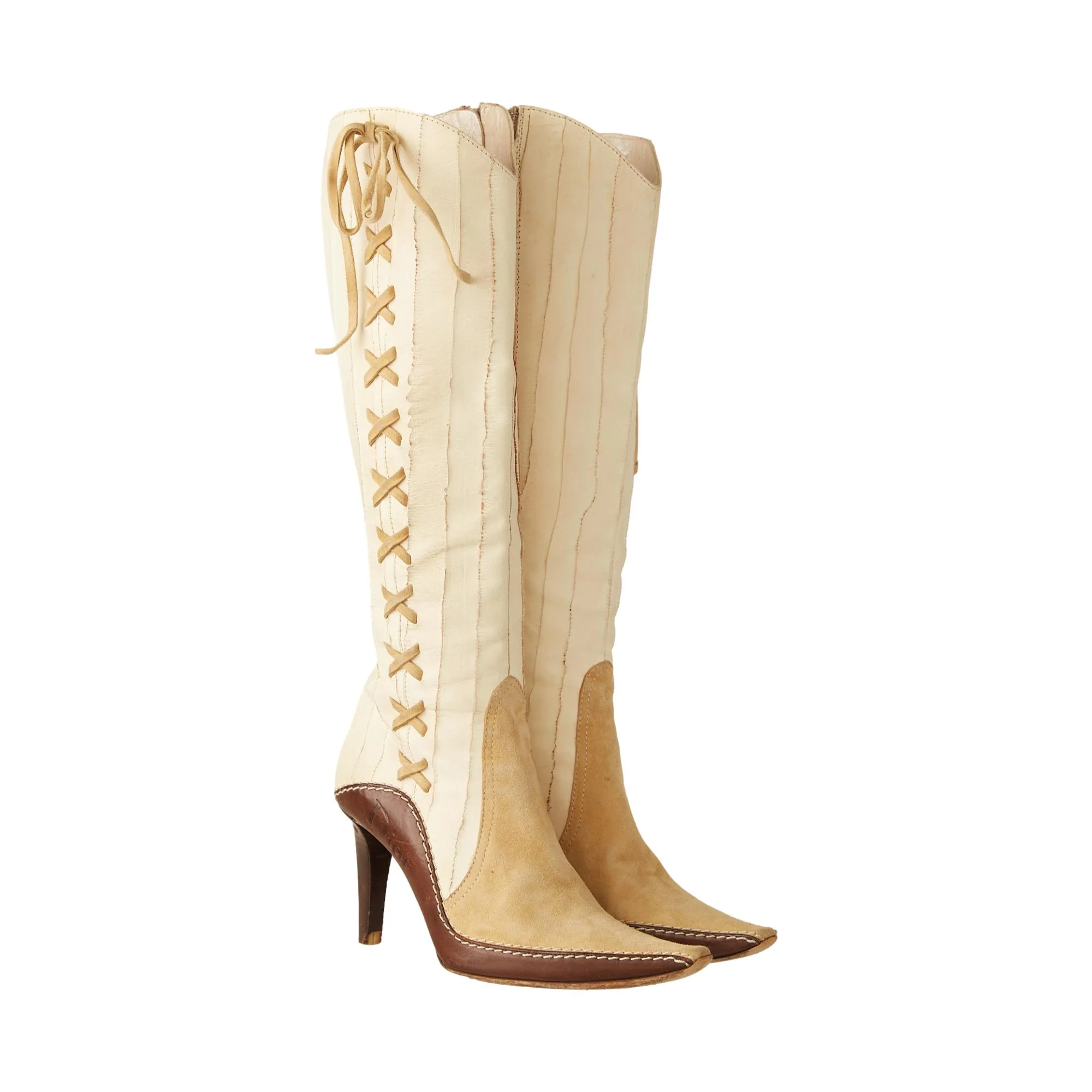 Dior Beige Leather Western Boots - Image 2