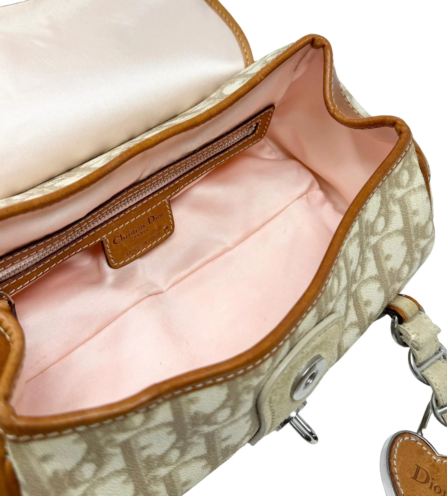 Dior Beige Logo Heart Top Handle Bag - Image 4