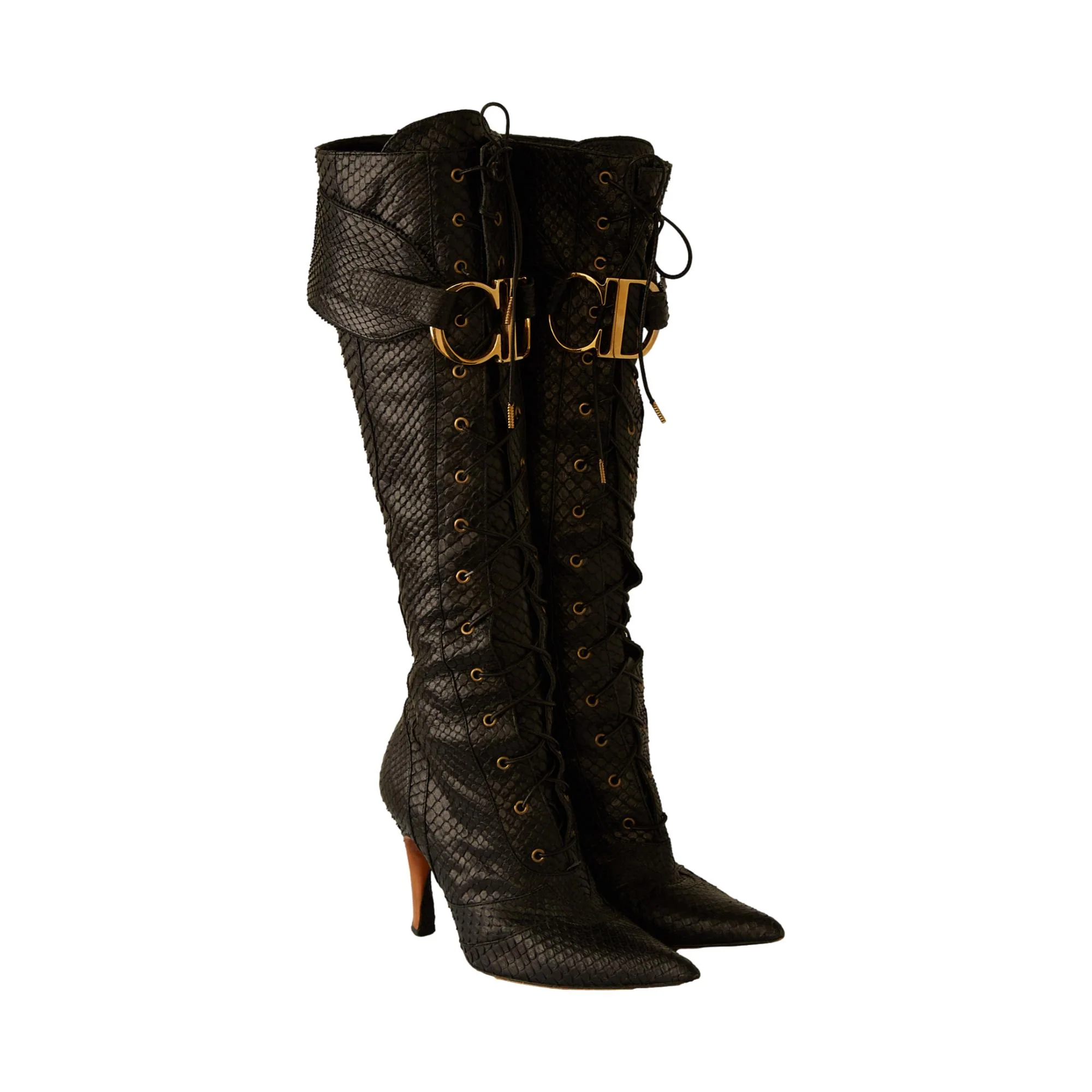 Dior Black 'CD' Logo Snakeskin Boots - Image 2