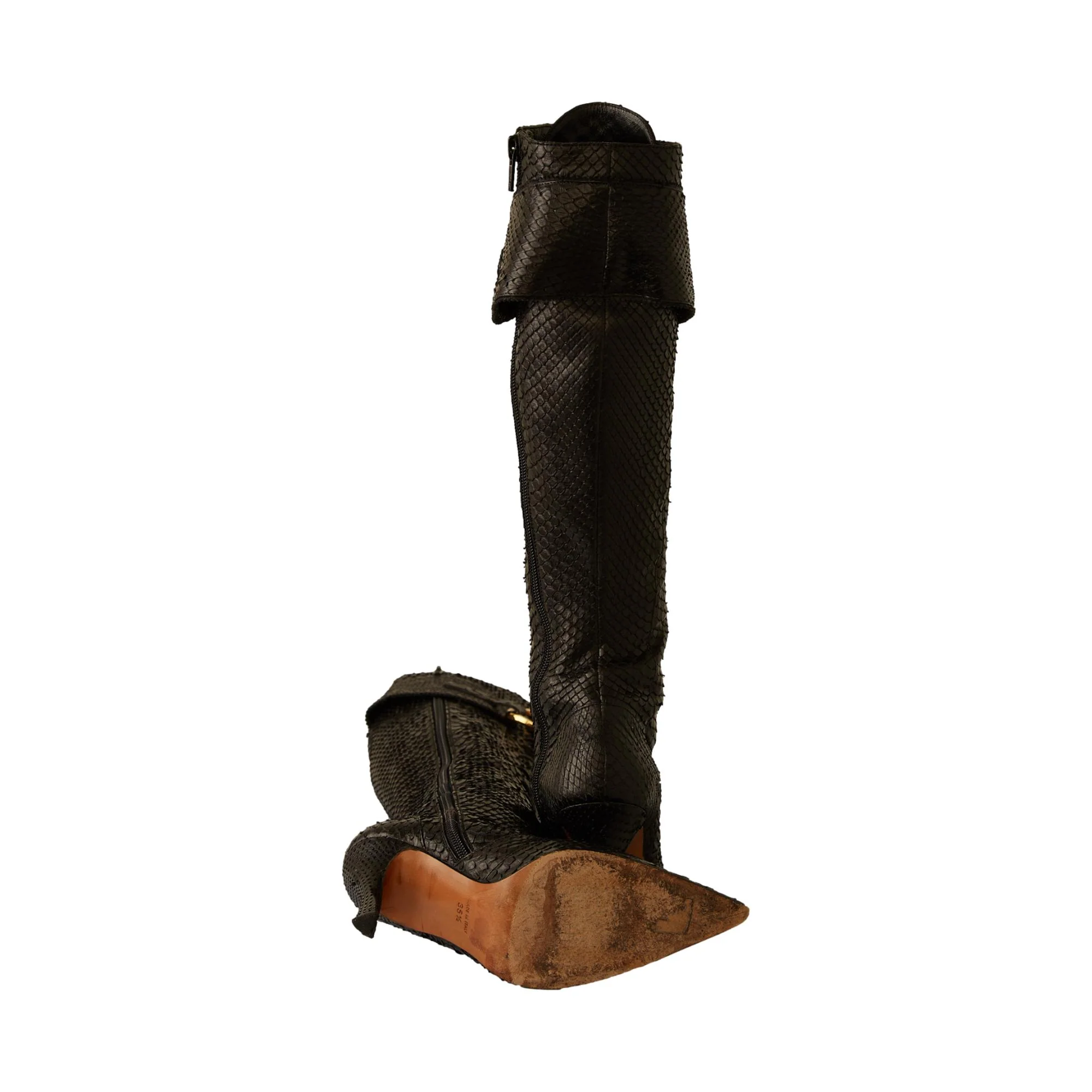 Dior Black 'CD' Logo Snakeskin Boots - Image 3