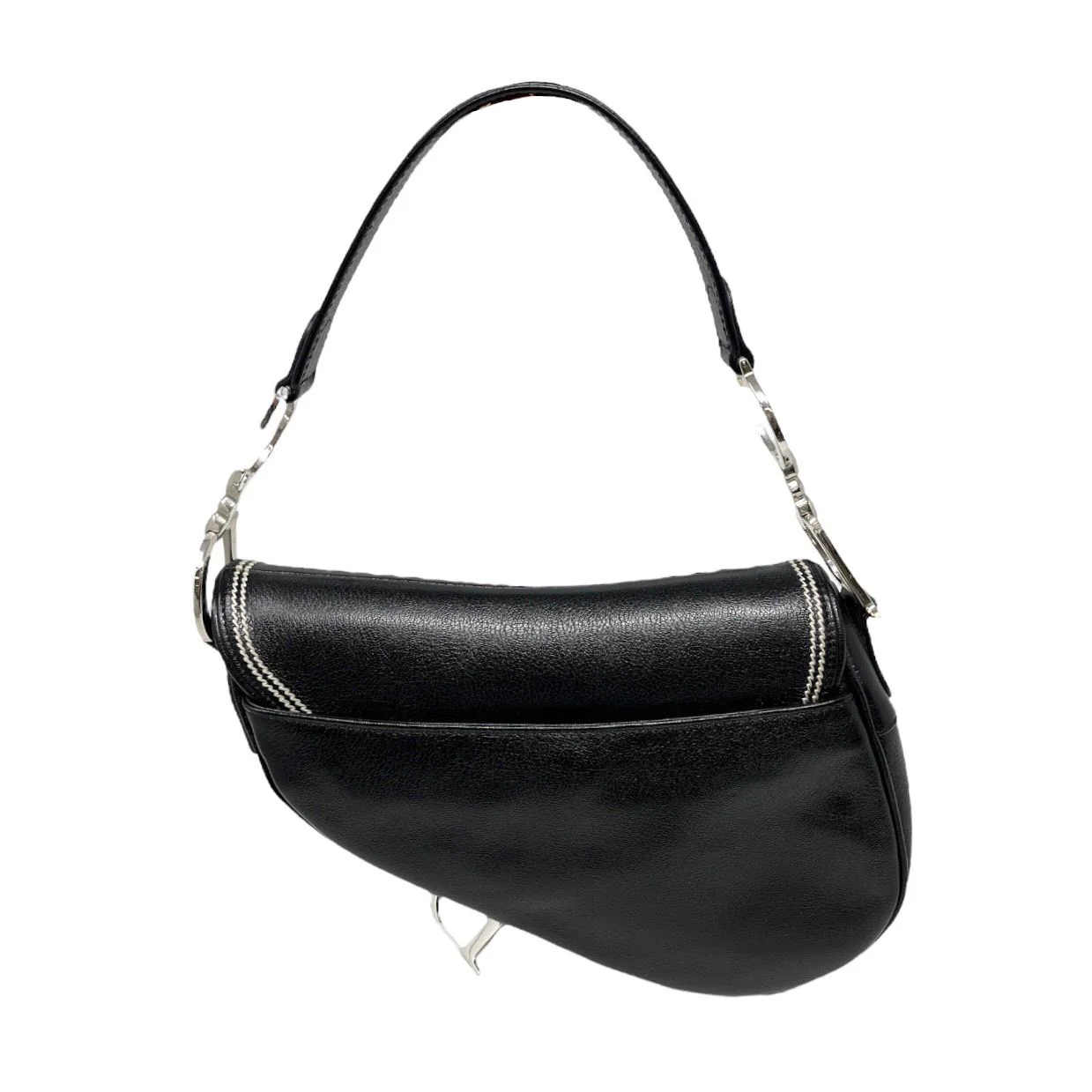 Dior Black Contrast Stitch Leather Saddle Bag - Image 2