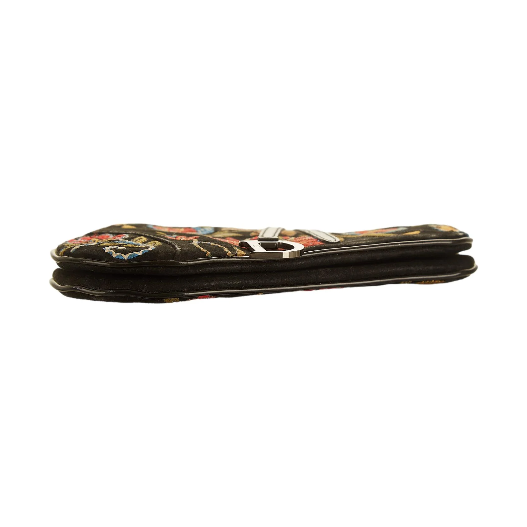 Dior Black Floral Embroidered Mini Saddle Clutch - Image 3