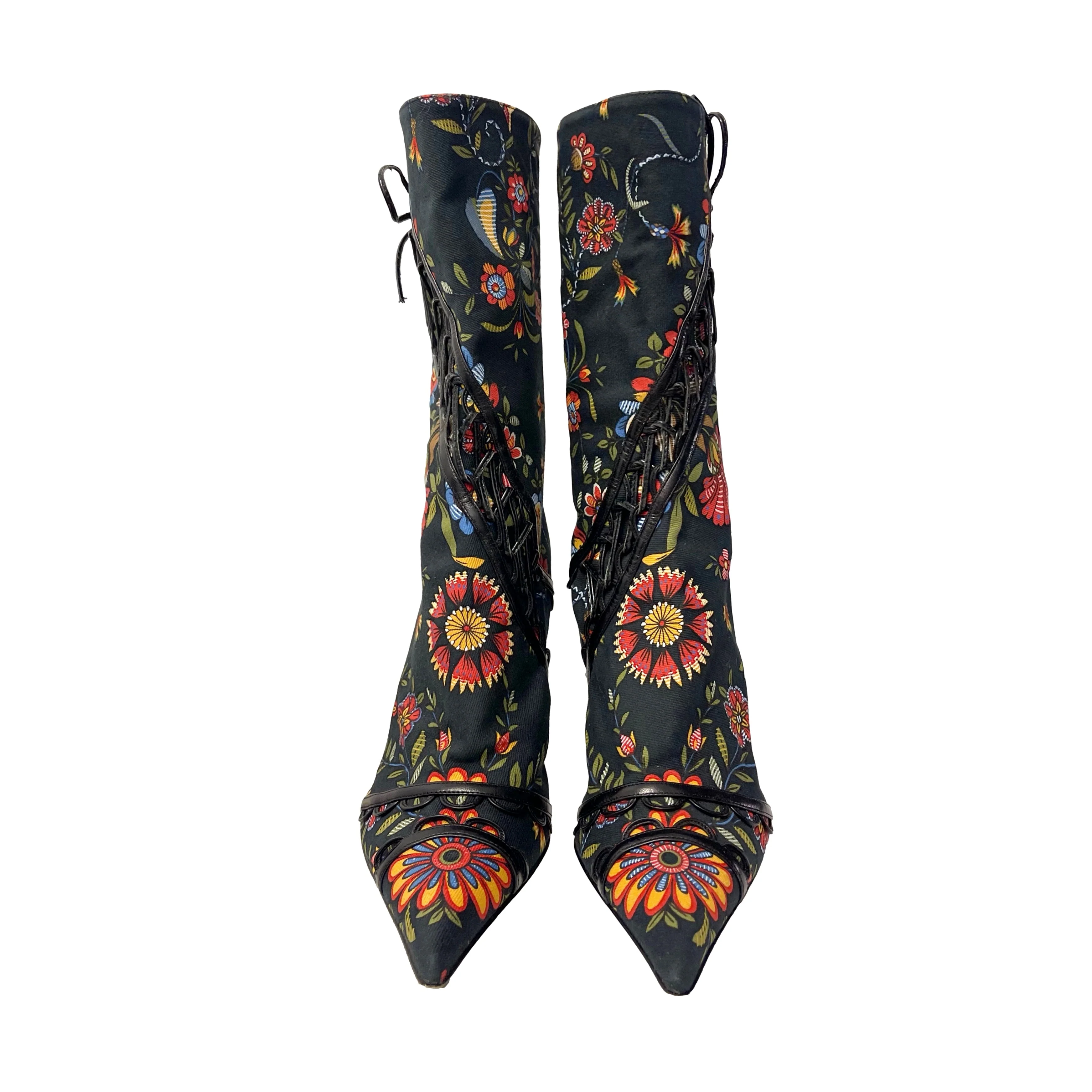 Dior Black Floral Lace Up Boots - Image 2