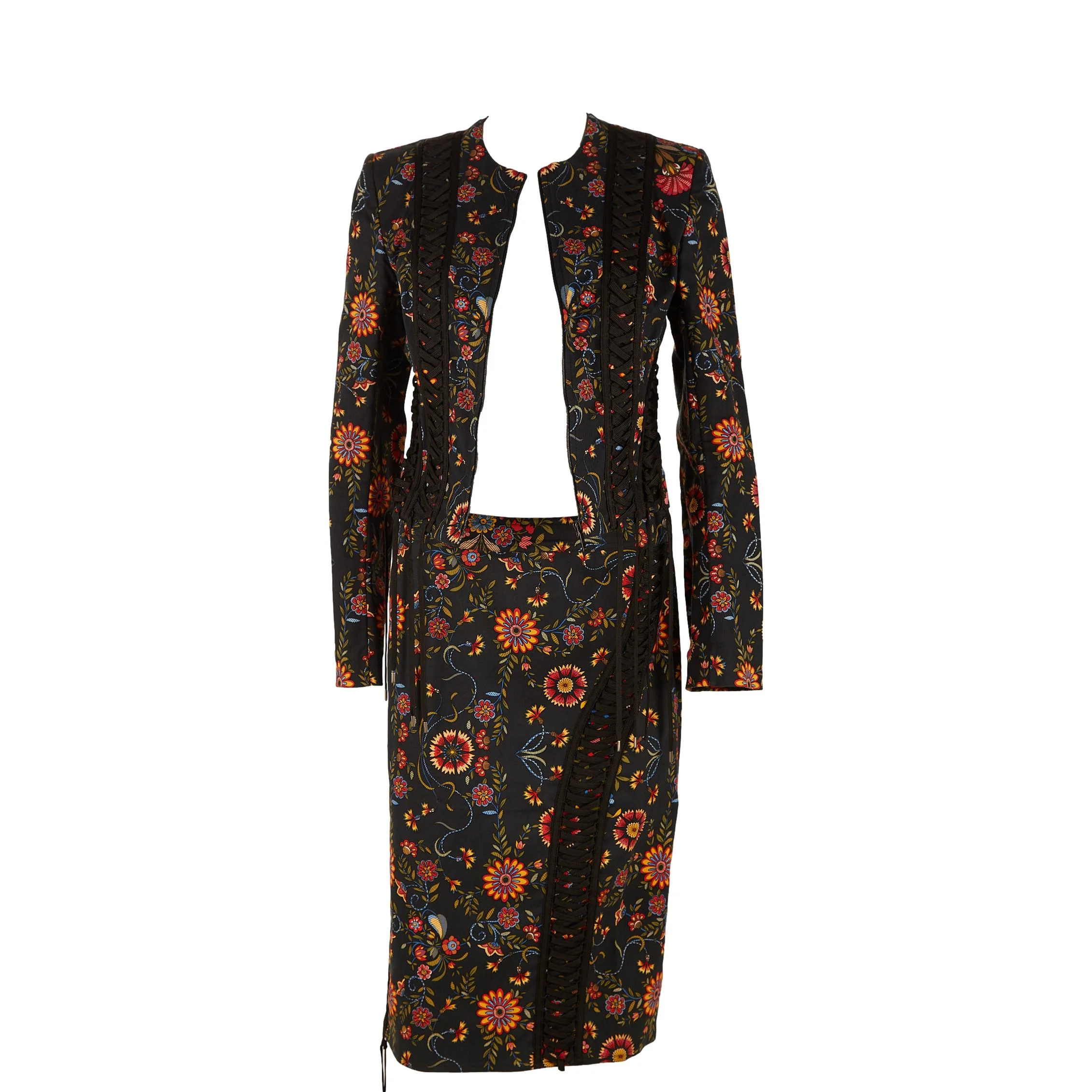 Dior Black Floral Lace Up Skirt Set