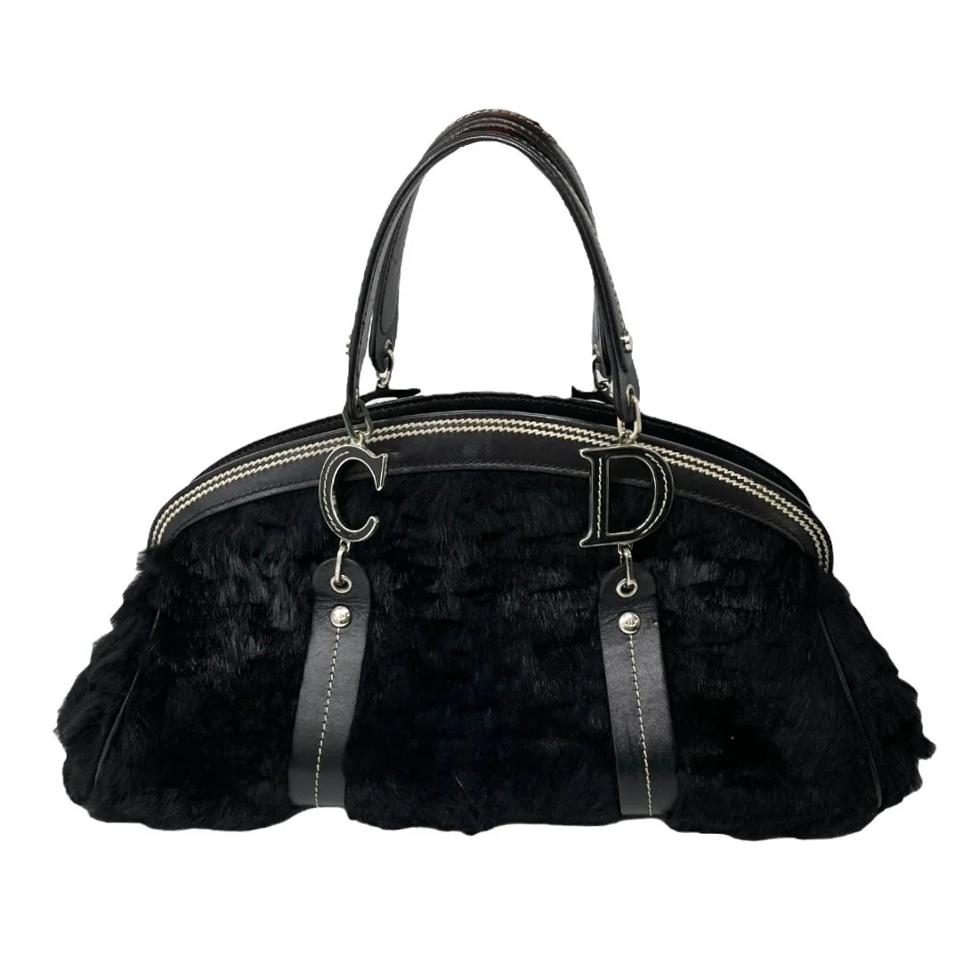 Dior Black Fur Logo Shoulder Bag - Image 2