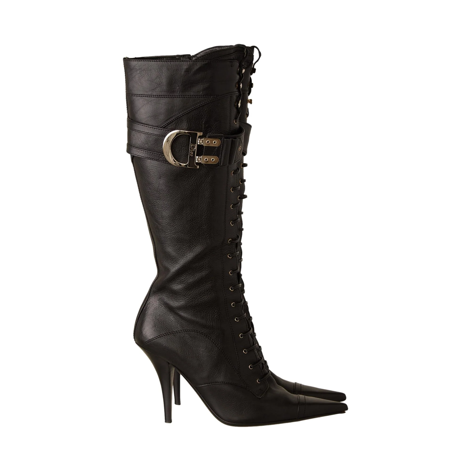 Dior Black Lace Up Logo Boots - Image 3