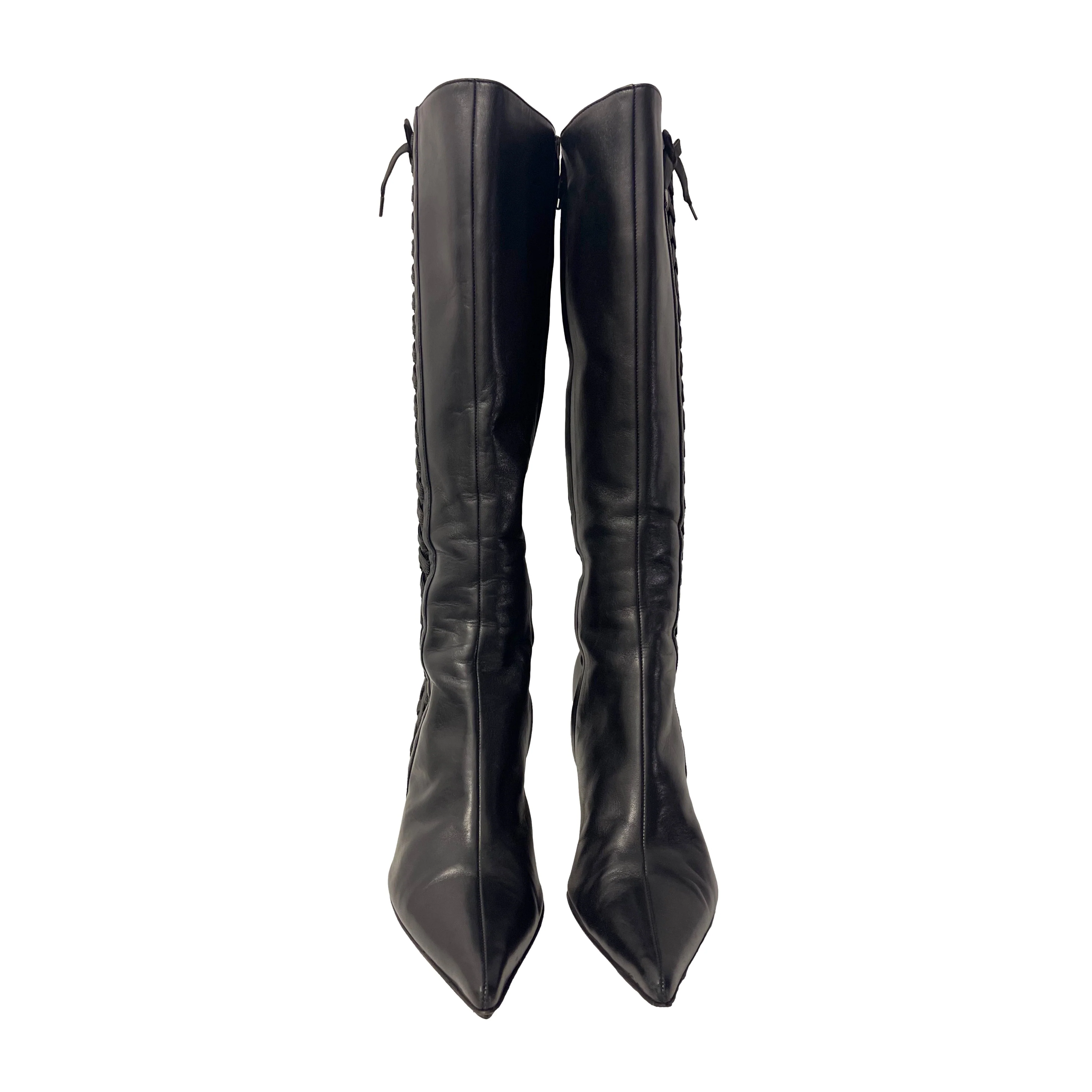 Dior Black Lace Up Tall Boots - Image 2