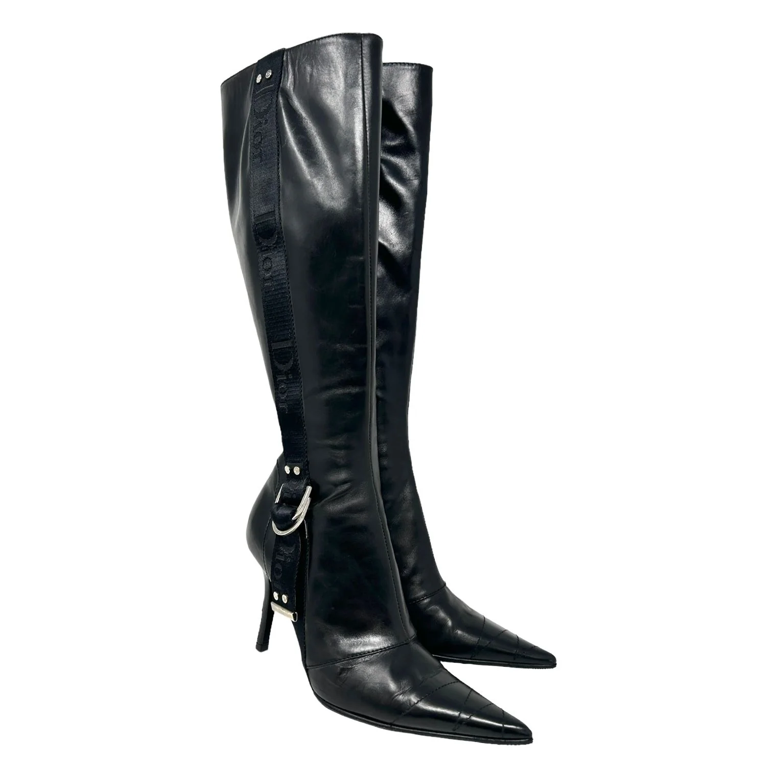 Dior Black Leather Logo Boots - Image 2