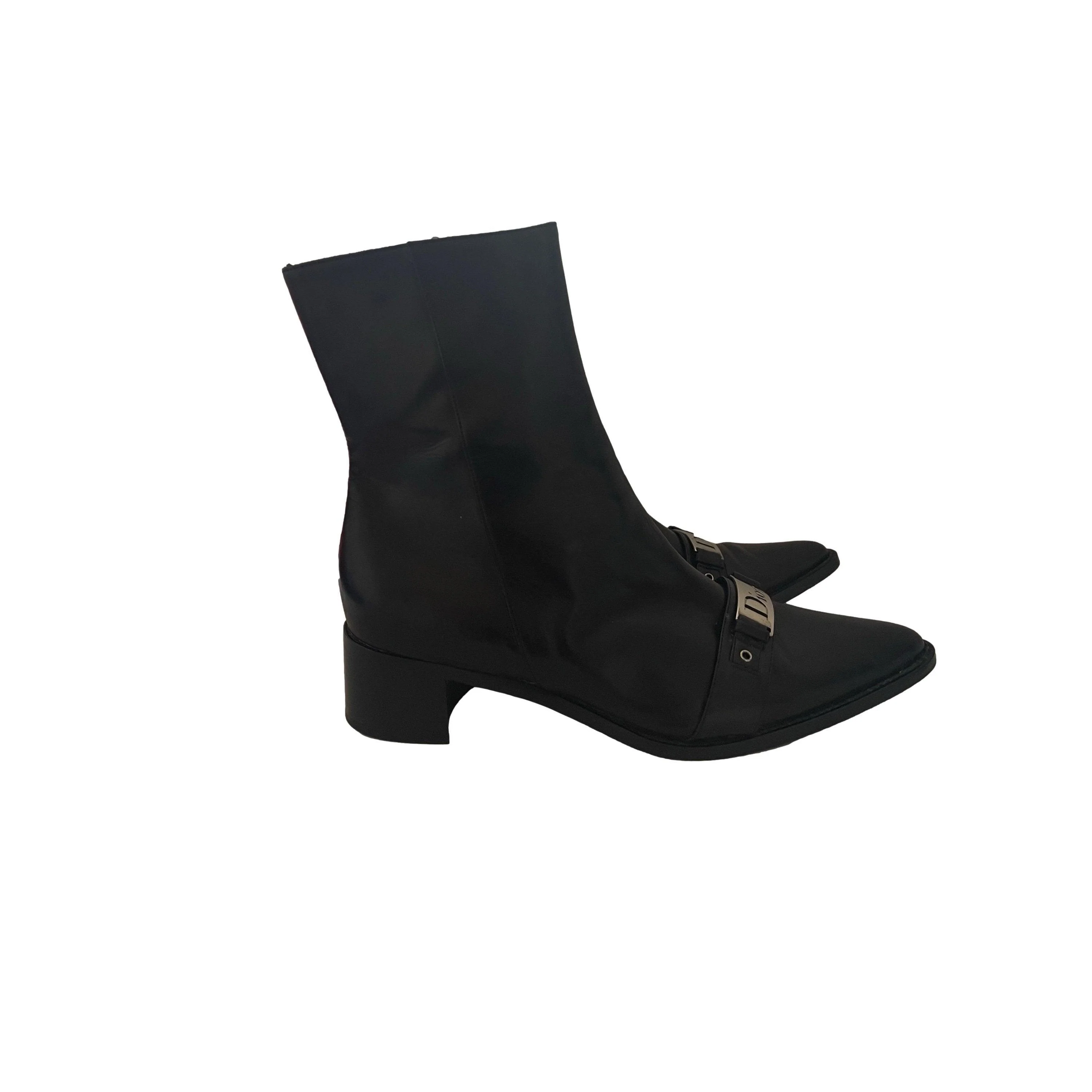 Dior Black Leather Logo Boots - Image 2