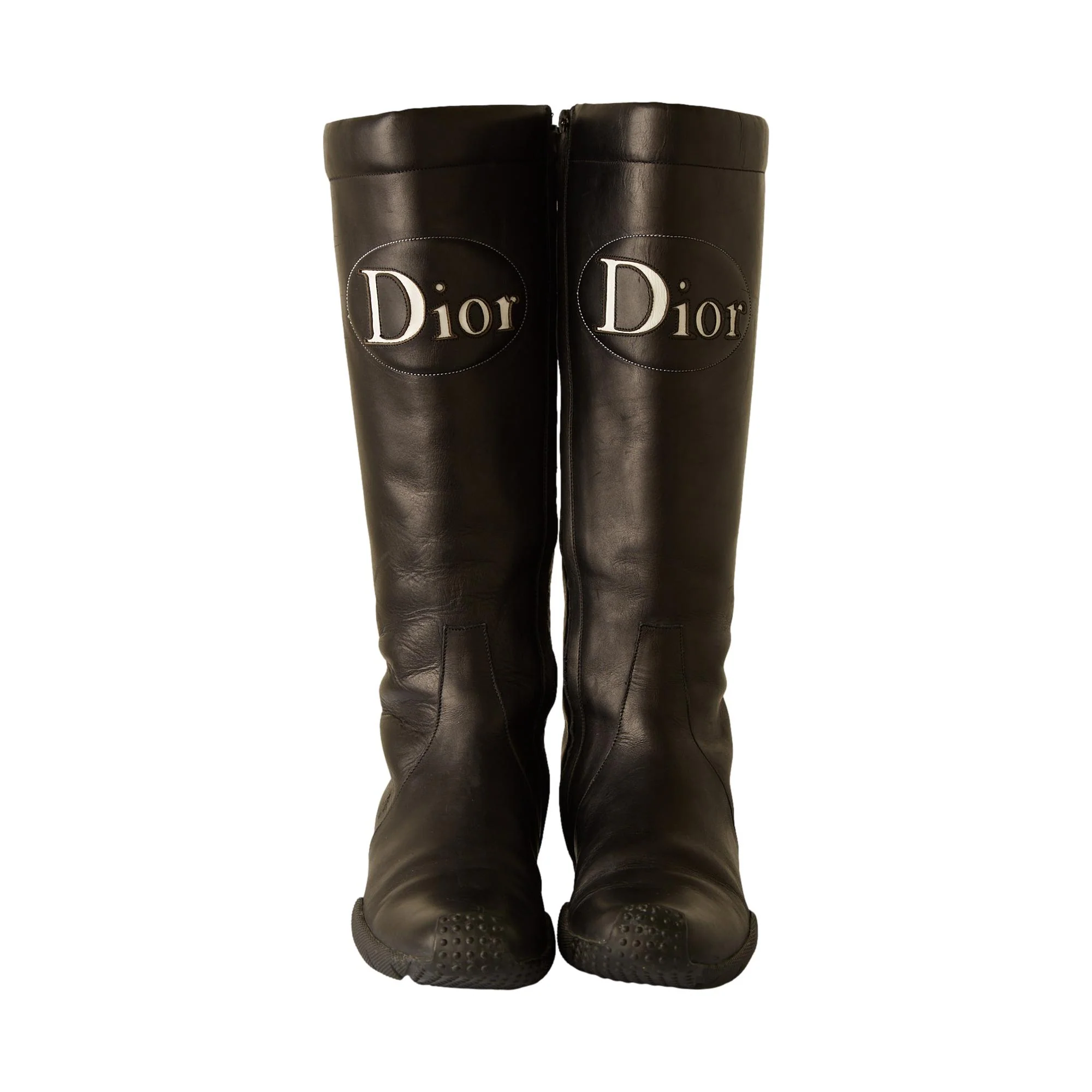 Dior Black Leather Logo Moto Boots - Image 2