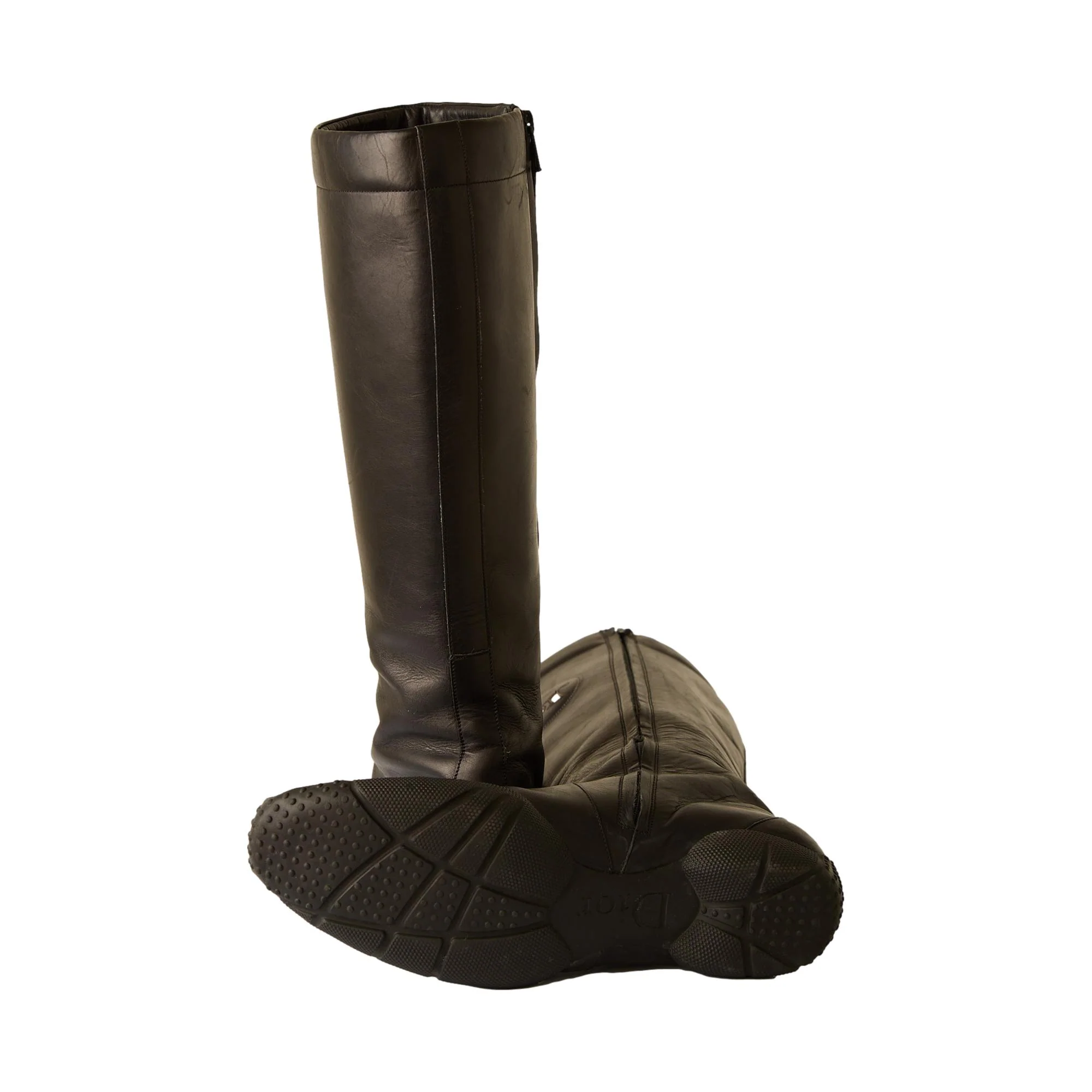 Dior Black Leather Logo Moto Boots - Image 3