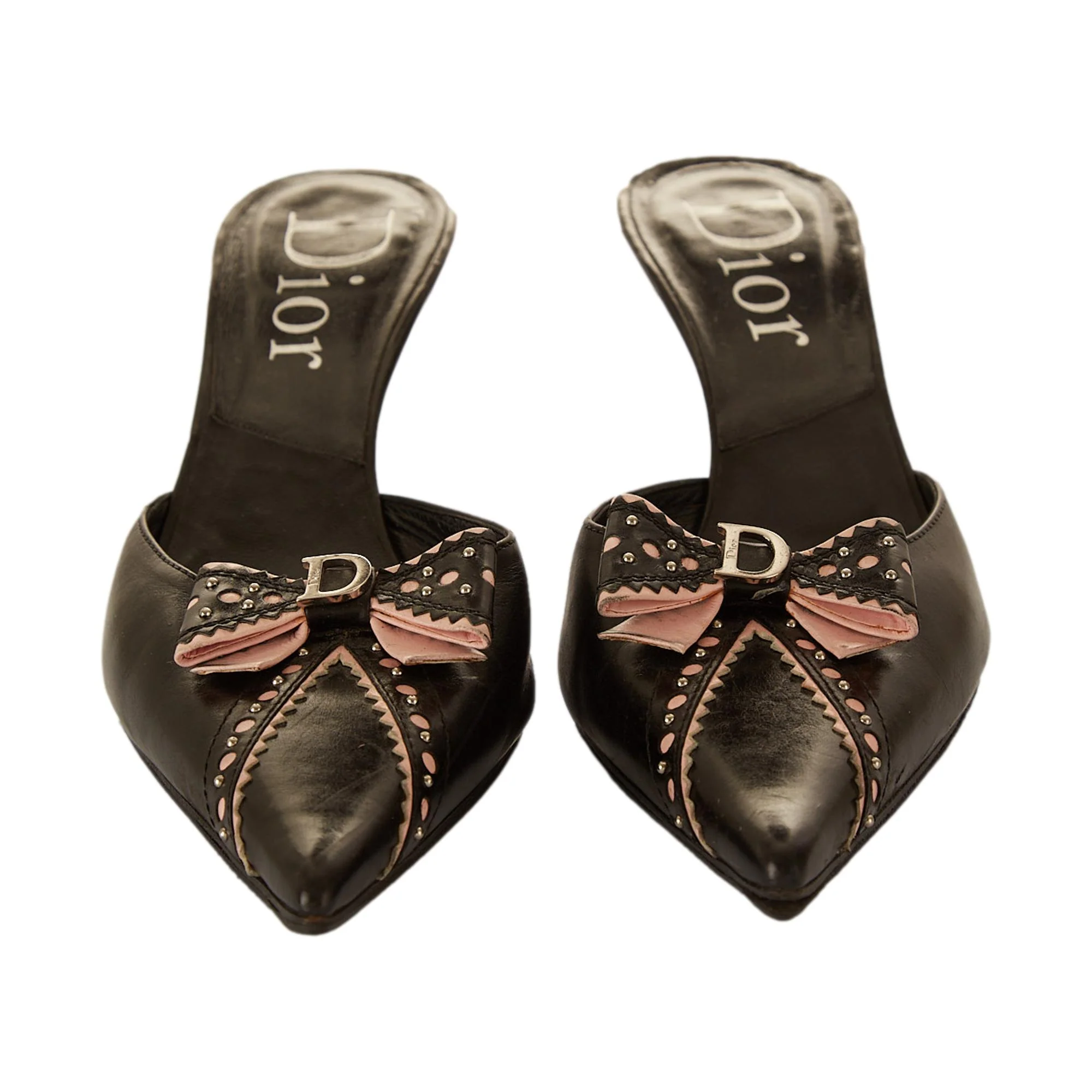 Dior Black Logo Studded Bow Kitten Heels - Image 2