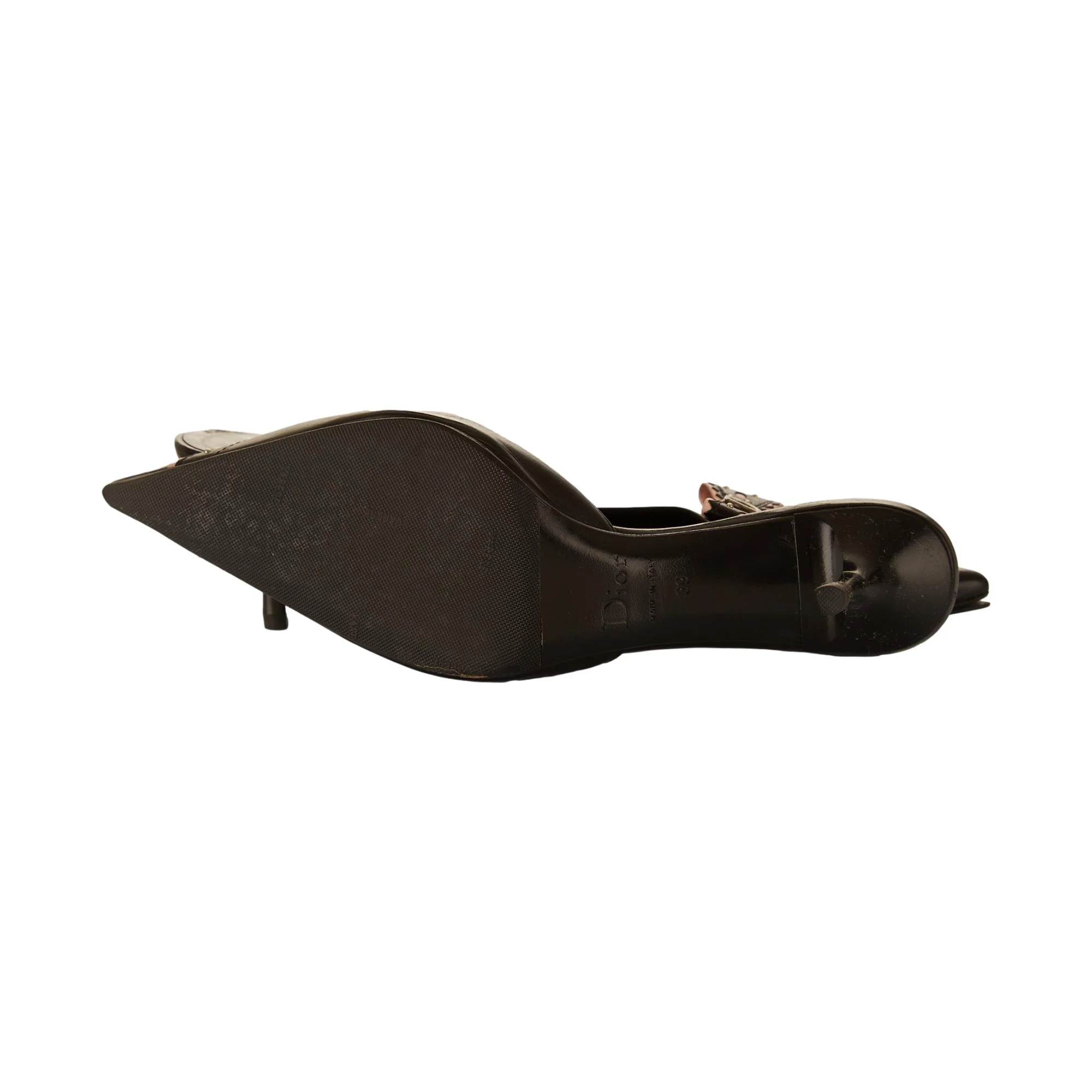 Dior Black Logo Studded Bow Kitten Heels - Image 4