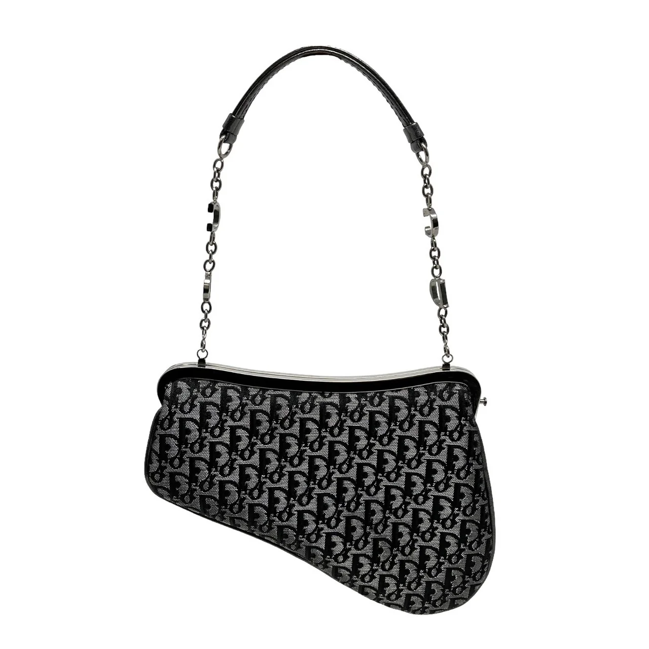 Dior Black Logo Satin Mini Saddle Bag - Image 2