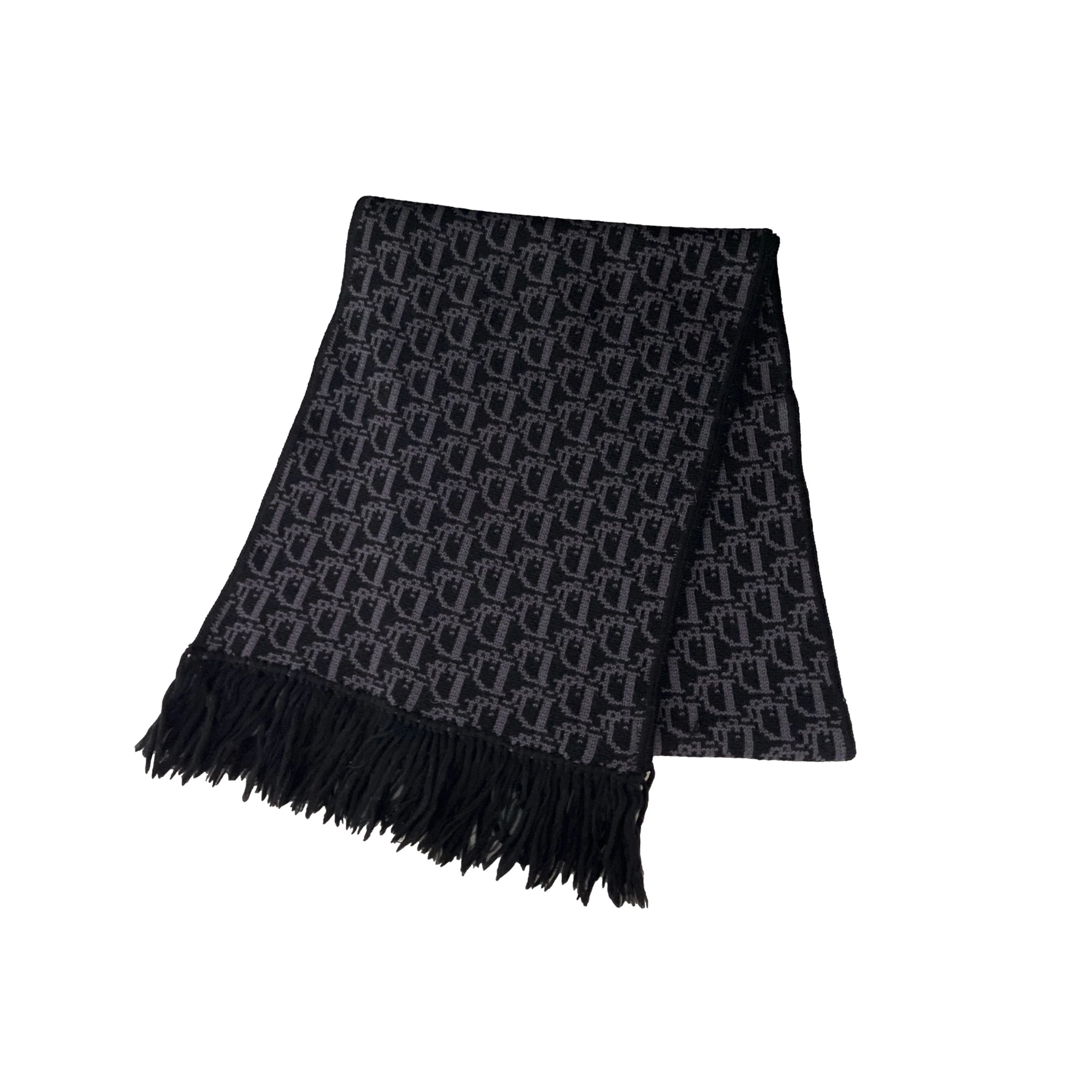 Dior Black Monogram Fringe Scarf