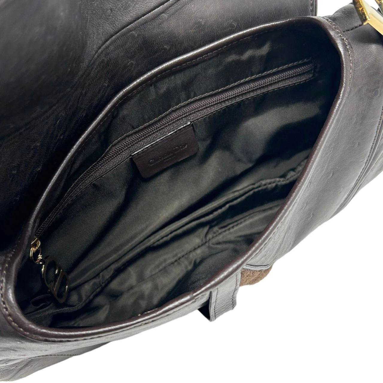 Dior Dark Brown Ostrich Double Saddle Bag - Image 3