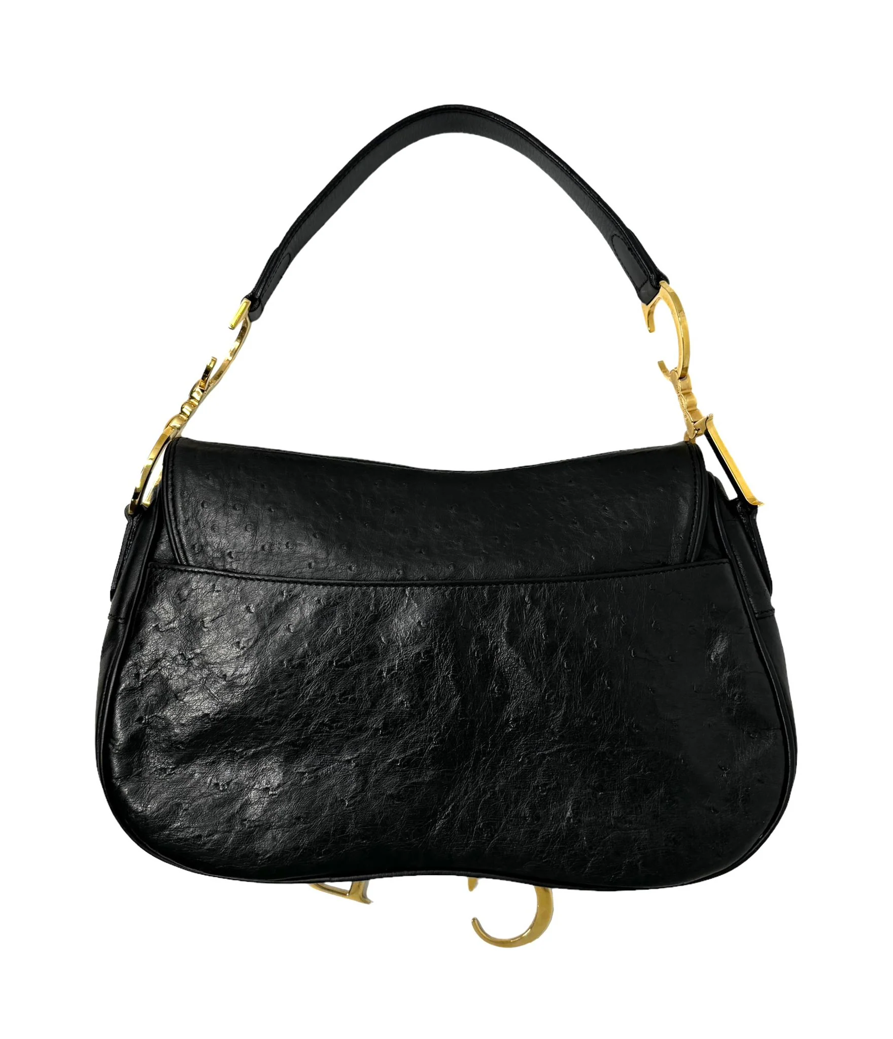 Dior Black Ostrich Double Saddle Bag - Image 2