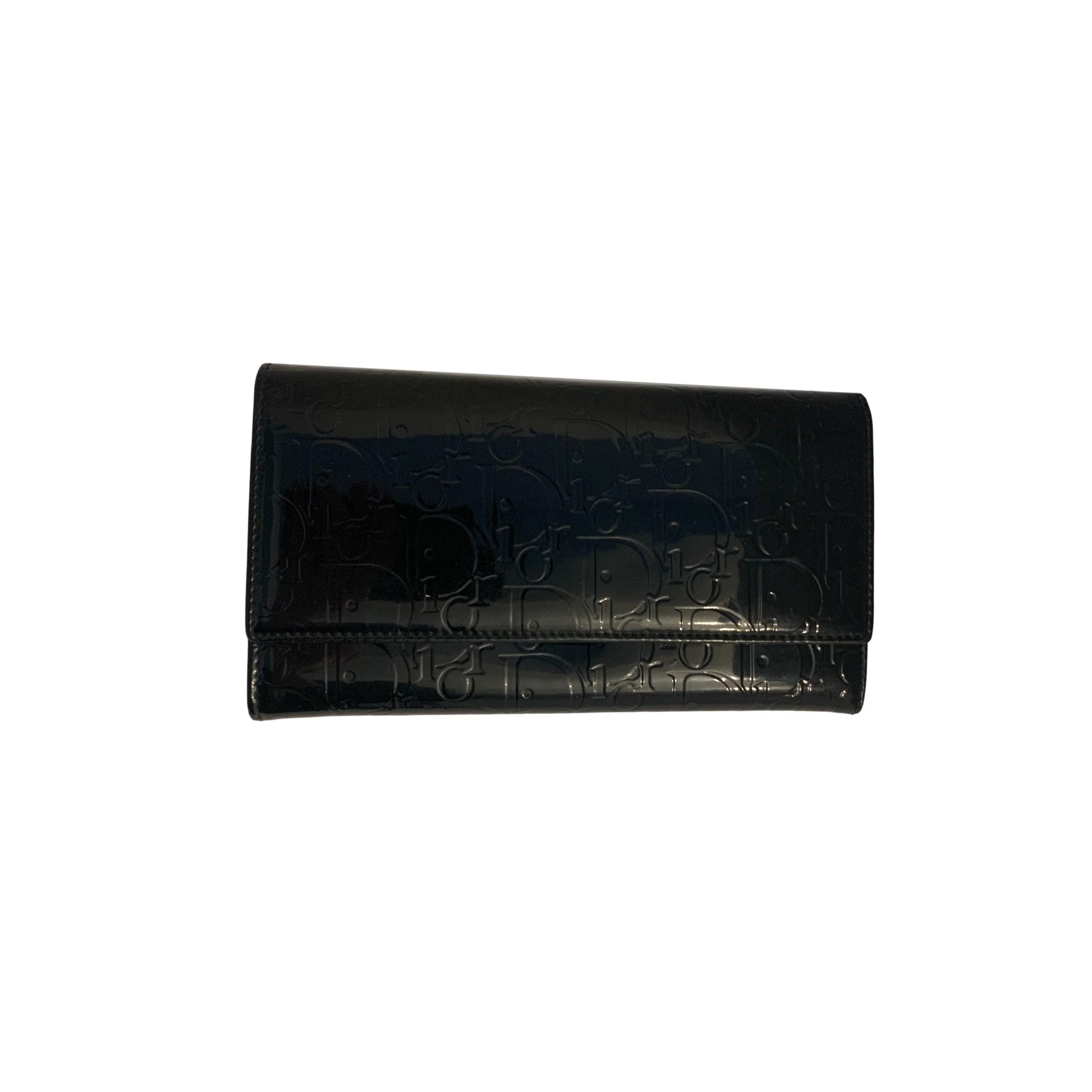 Dior Black Patent Logo Flap Wallet