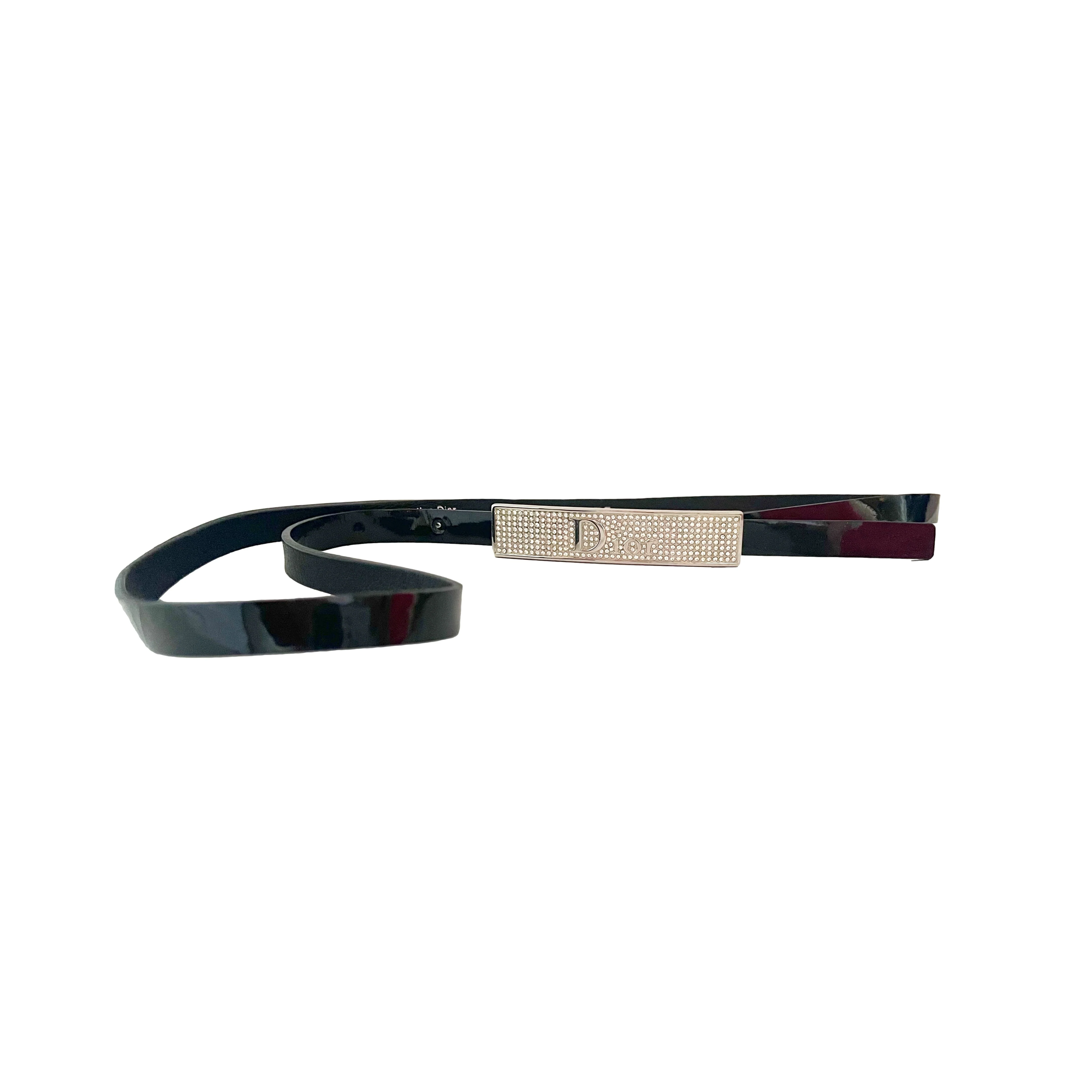 Dior Black Rhinestone Logo Belt