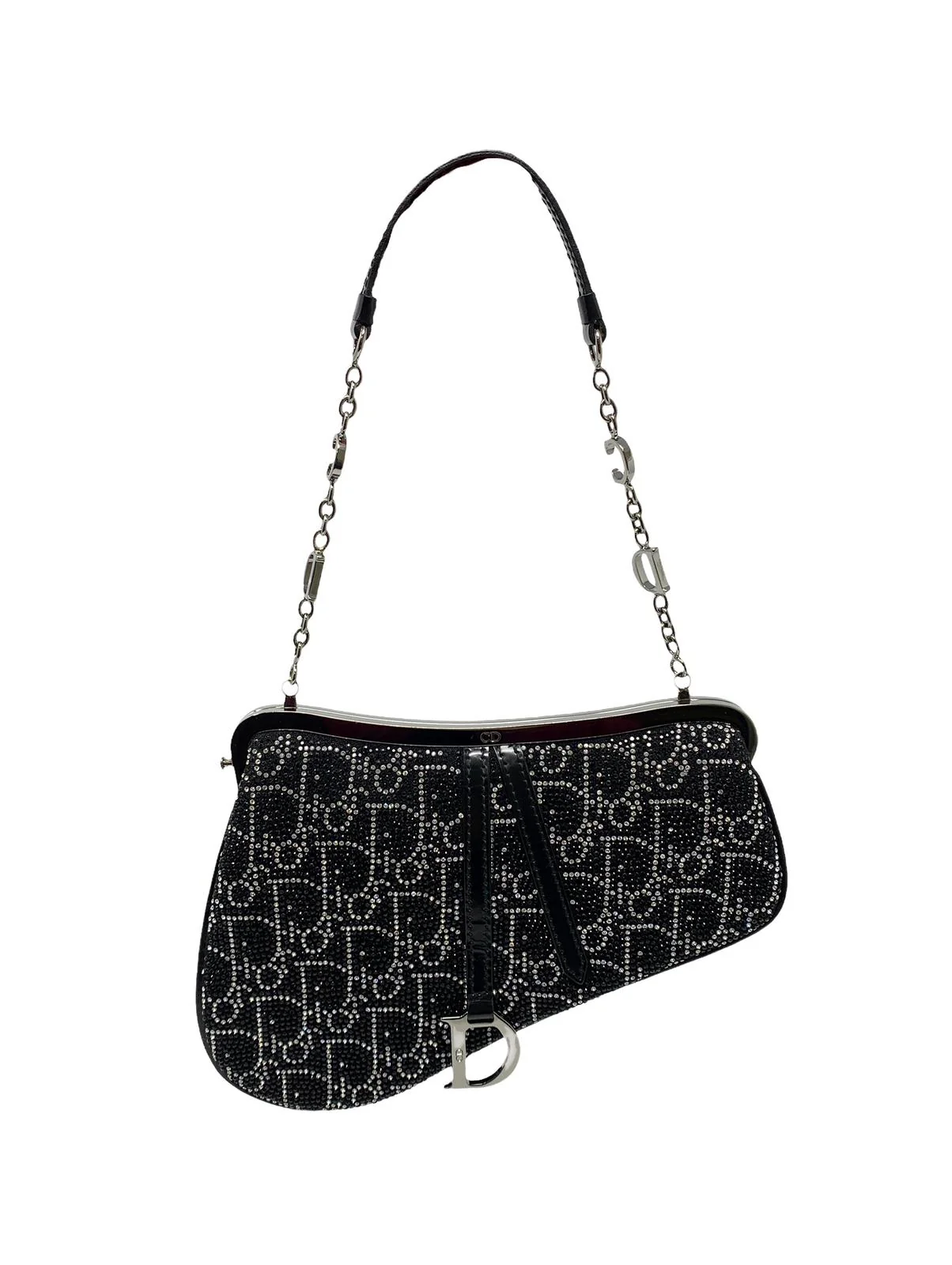 Dior Black Rhinestone Mini Saddle Bag