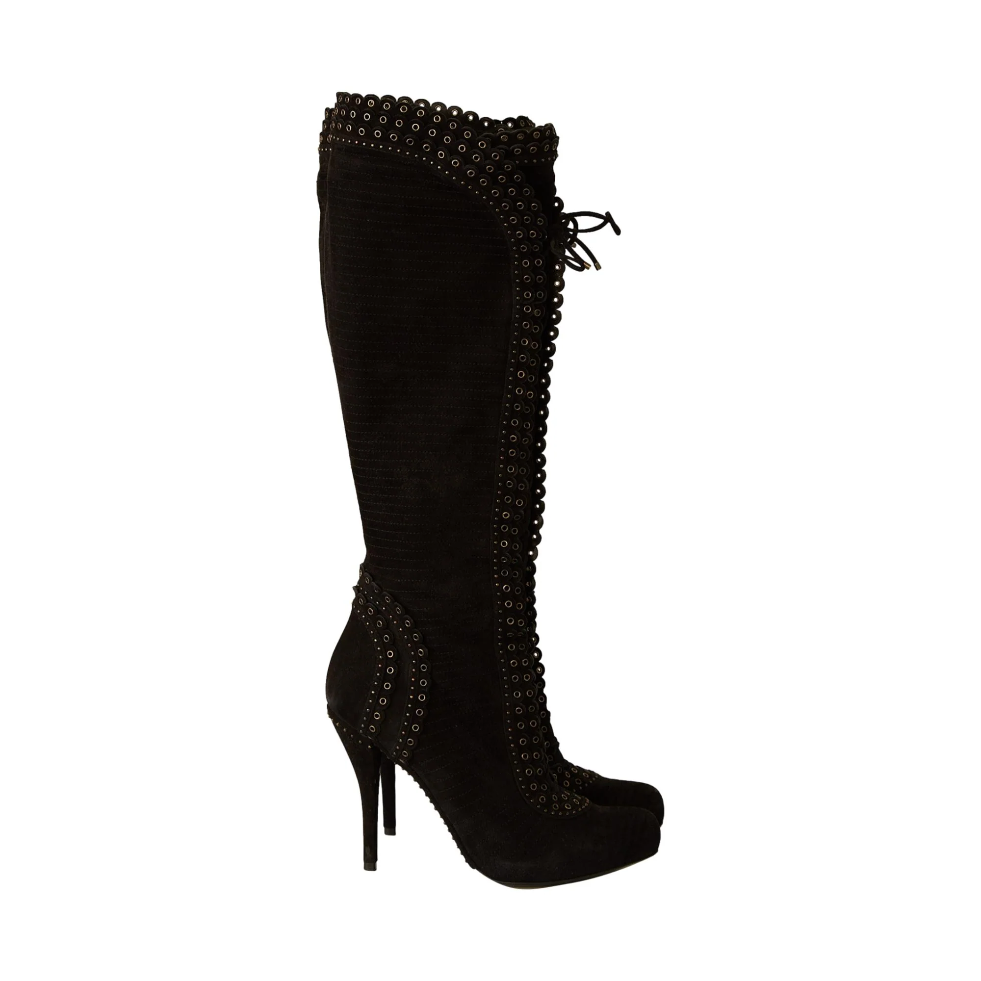Dior Black Suede Eyelet Knee High Boots