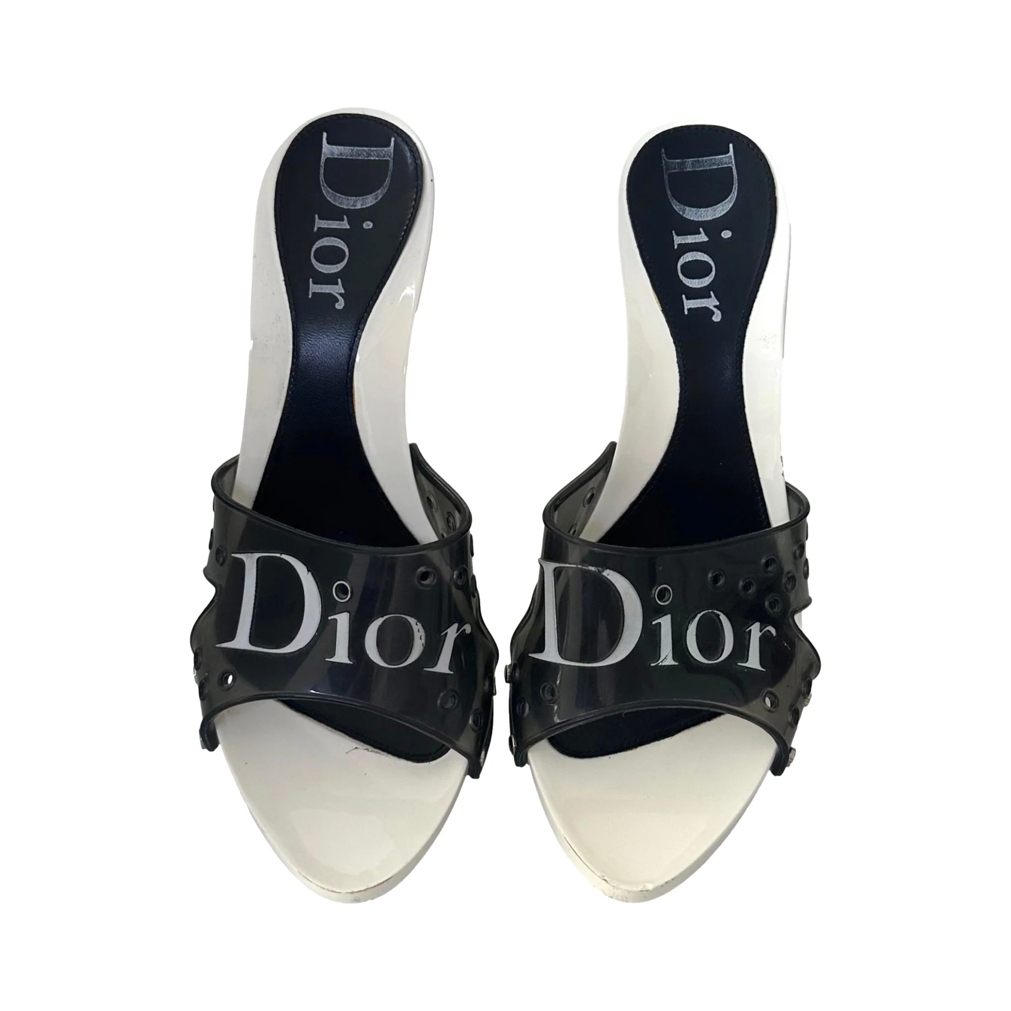 Dior Black + White Logo Jelly Heels - Image 2
