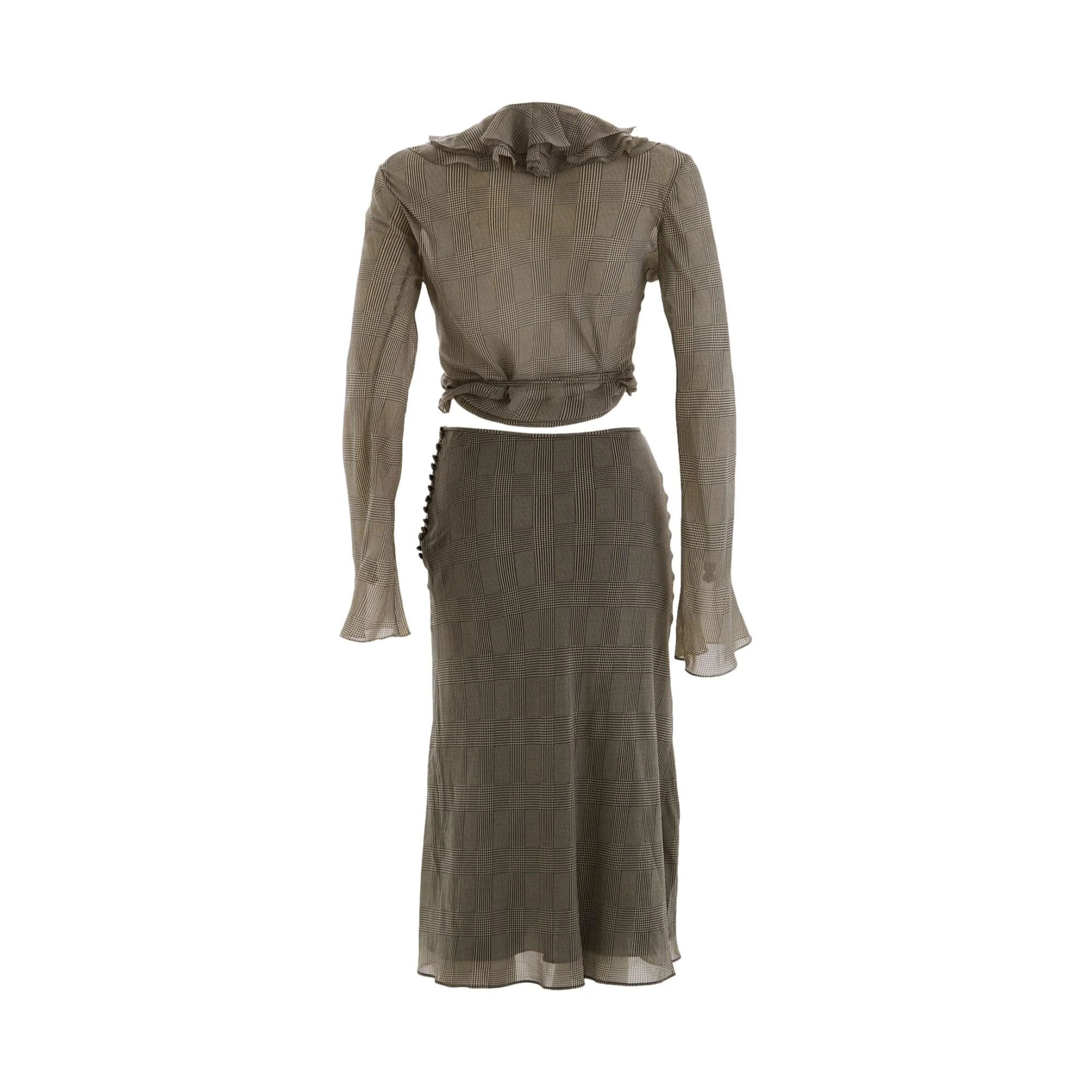 Dior Black + White Plaid Silk Skirt Set - Image 2