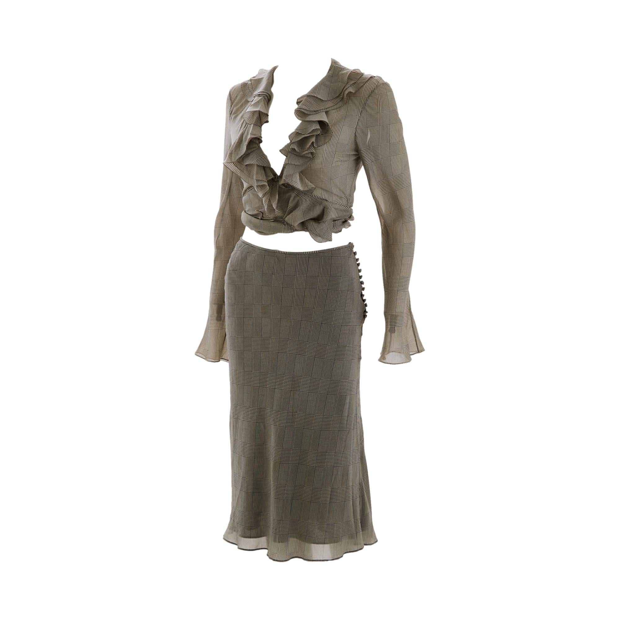 Dior Black + White Plaid Silk Skirt Set - Image 3
