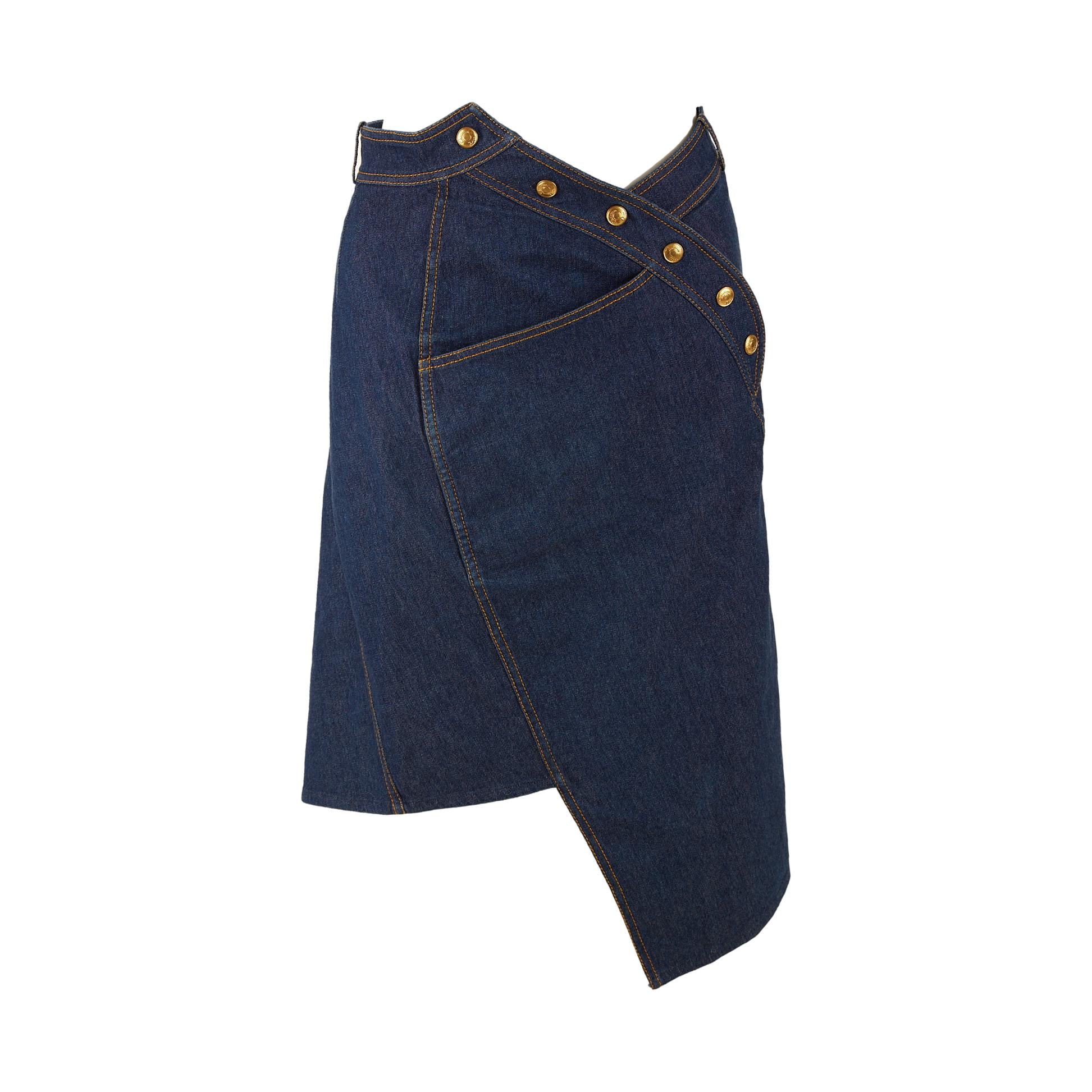 Dior Blue Denim Logo Button Skirt