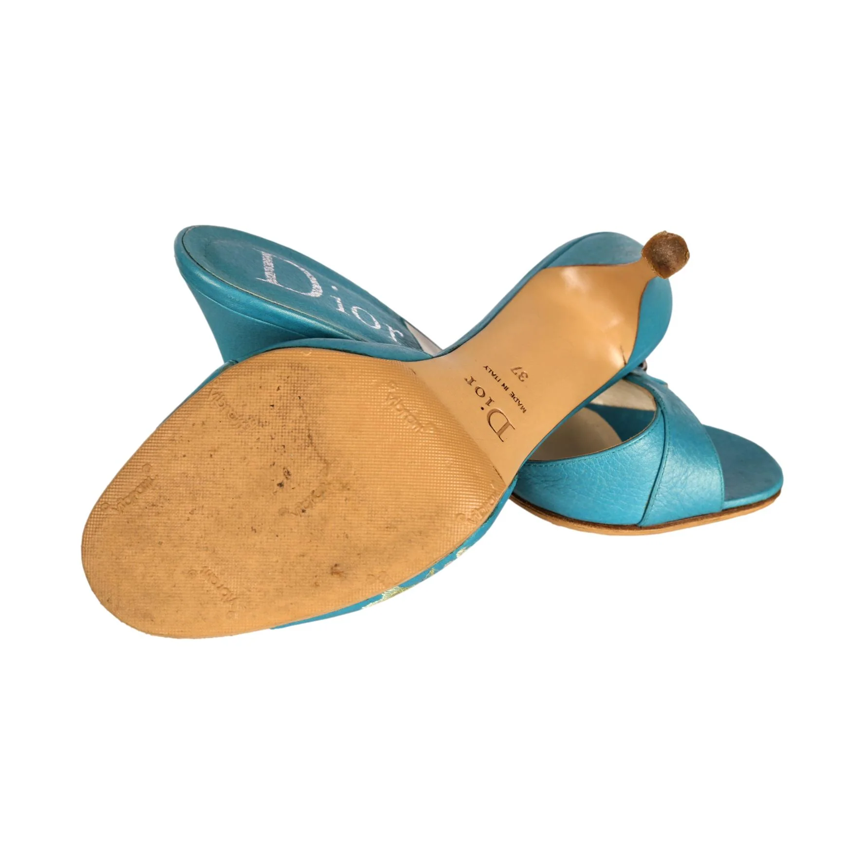 Dior Blue Floral Lock and Key Heels - Image 3