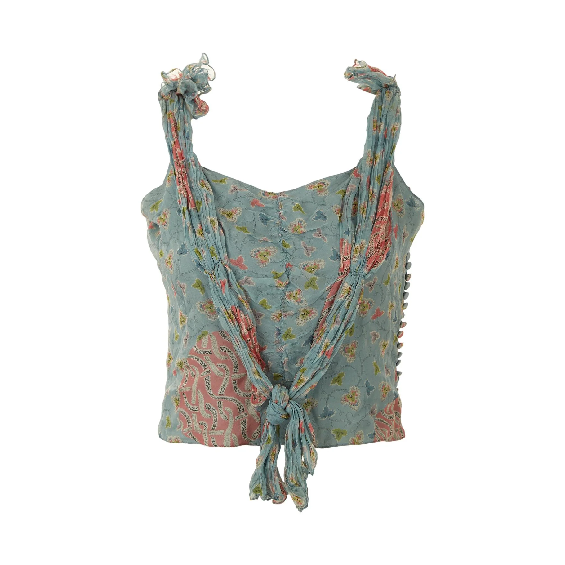 Dior Blue Floral Print Tie Tank