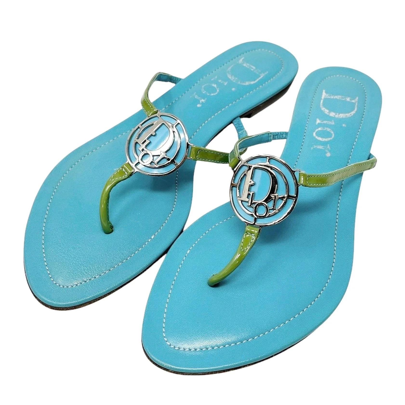 Dior Blue/Green Logo Sandals - Image 2