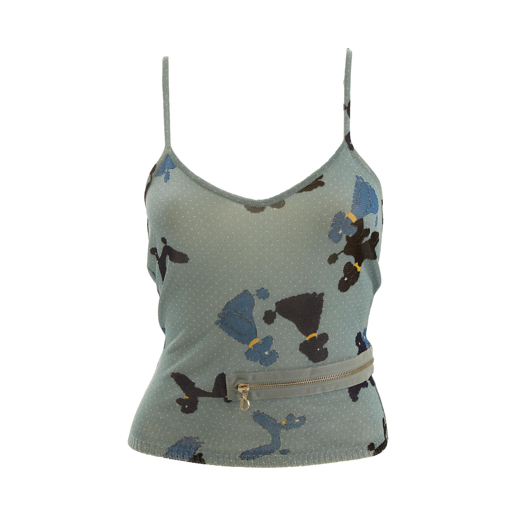 Dior Blue Poodle Print Zipper Tank