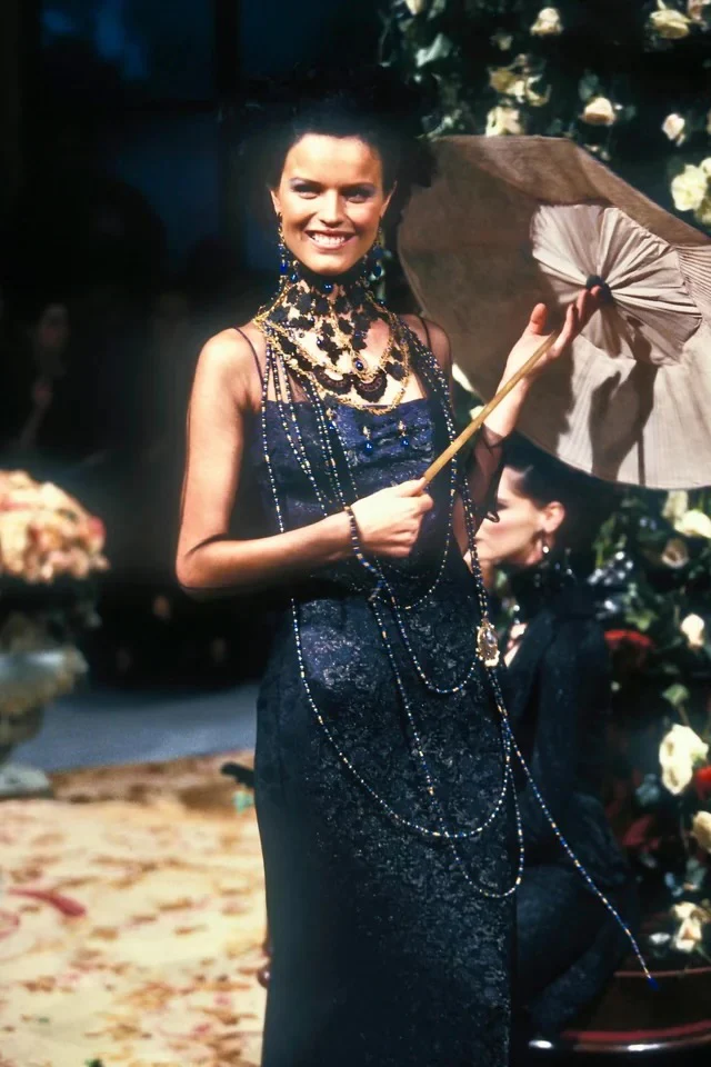 Dior Blue Metallic Rose Dress - Image 2