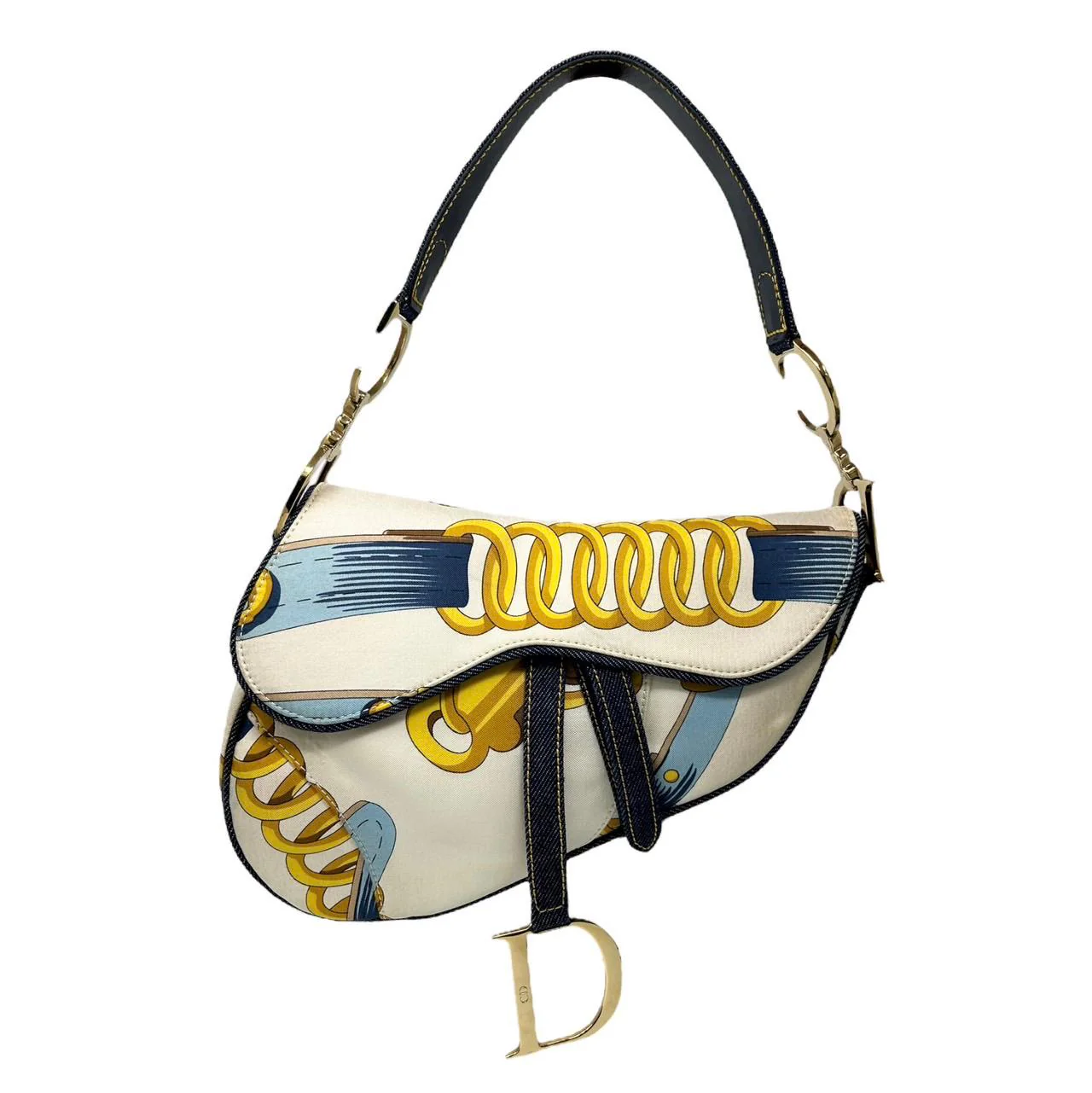 Dior Blue Silk Print Saddle Bag