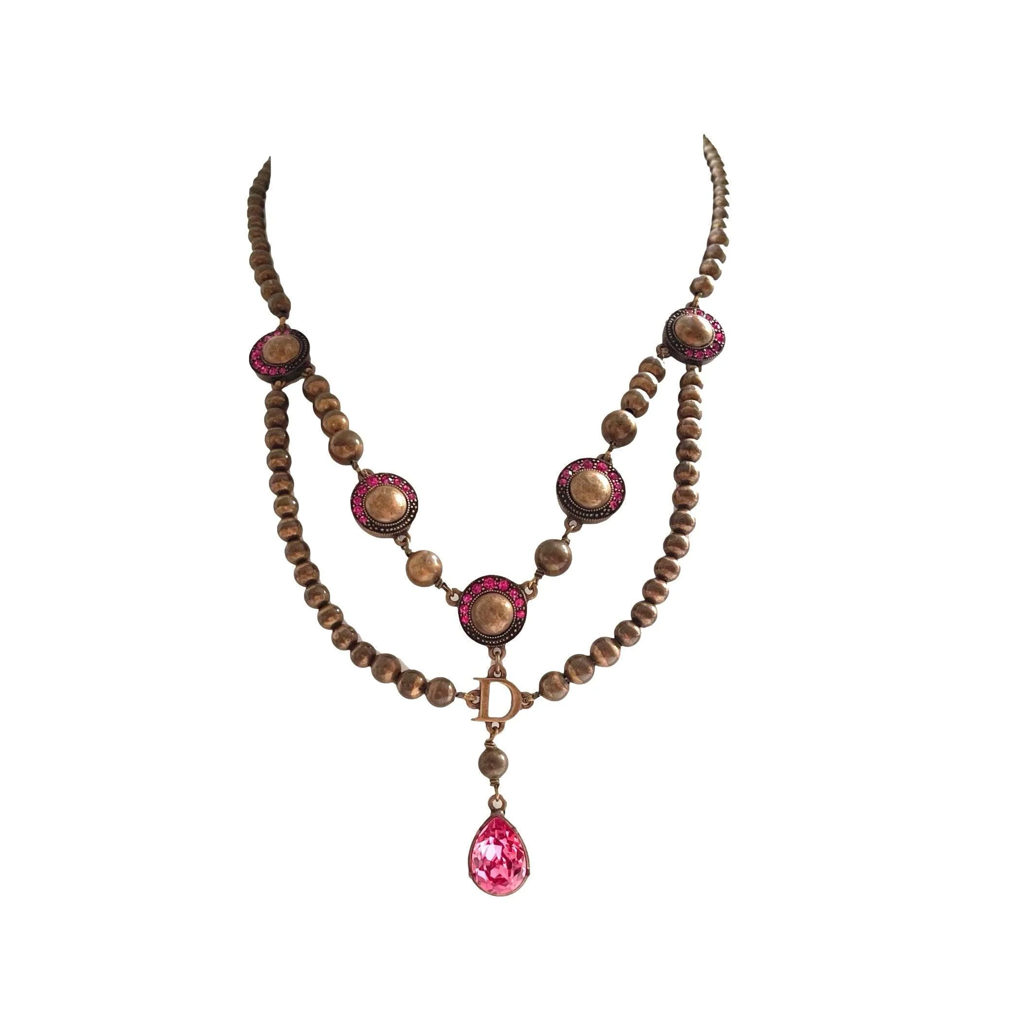 Dior Bronze Beaded Layered Logo Necklace