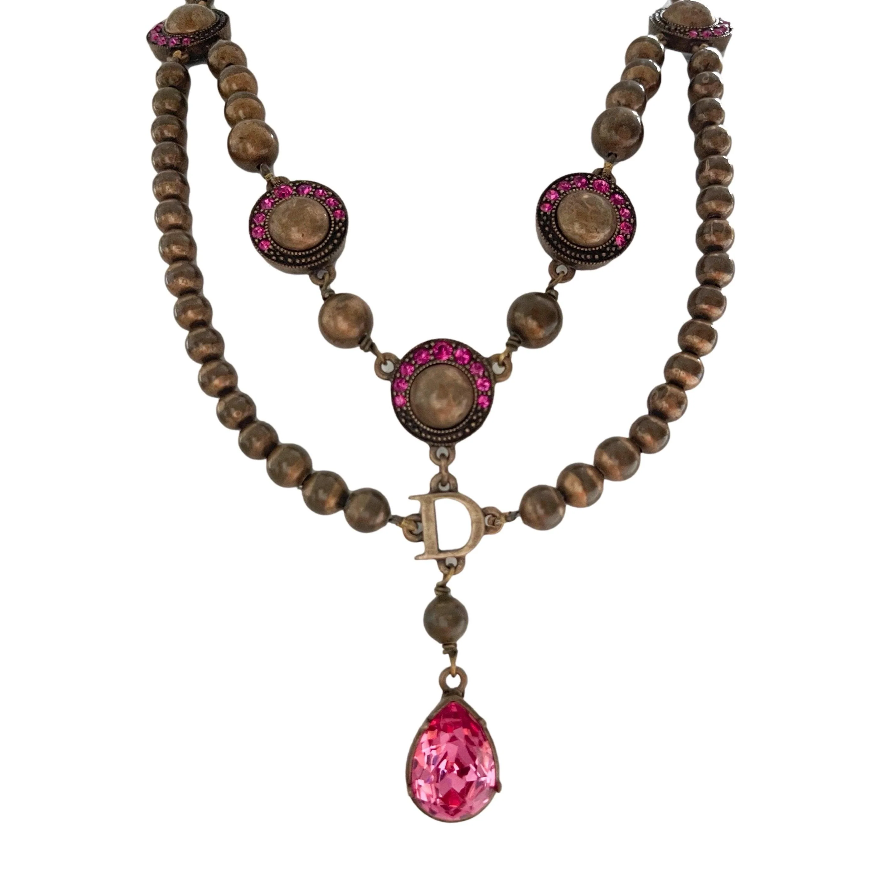 Dior Bronze Beaded Layered Logo Necklace - Image 2