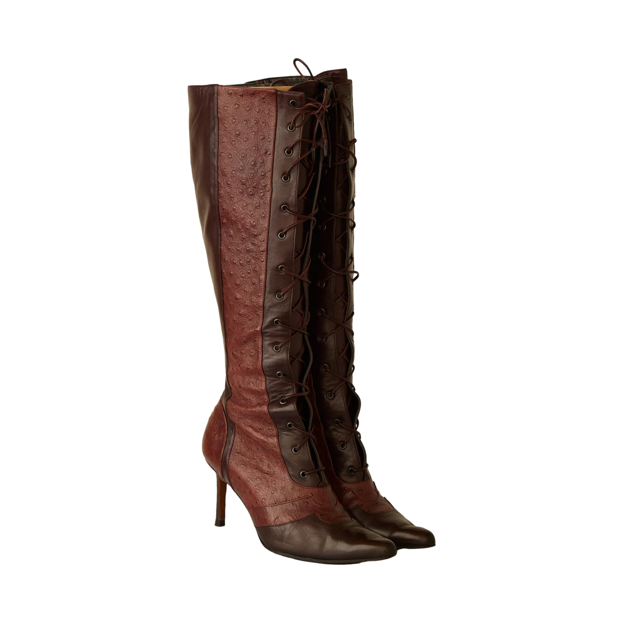 Dior Burgundy Embossed Leather Lace-Up Boots