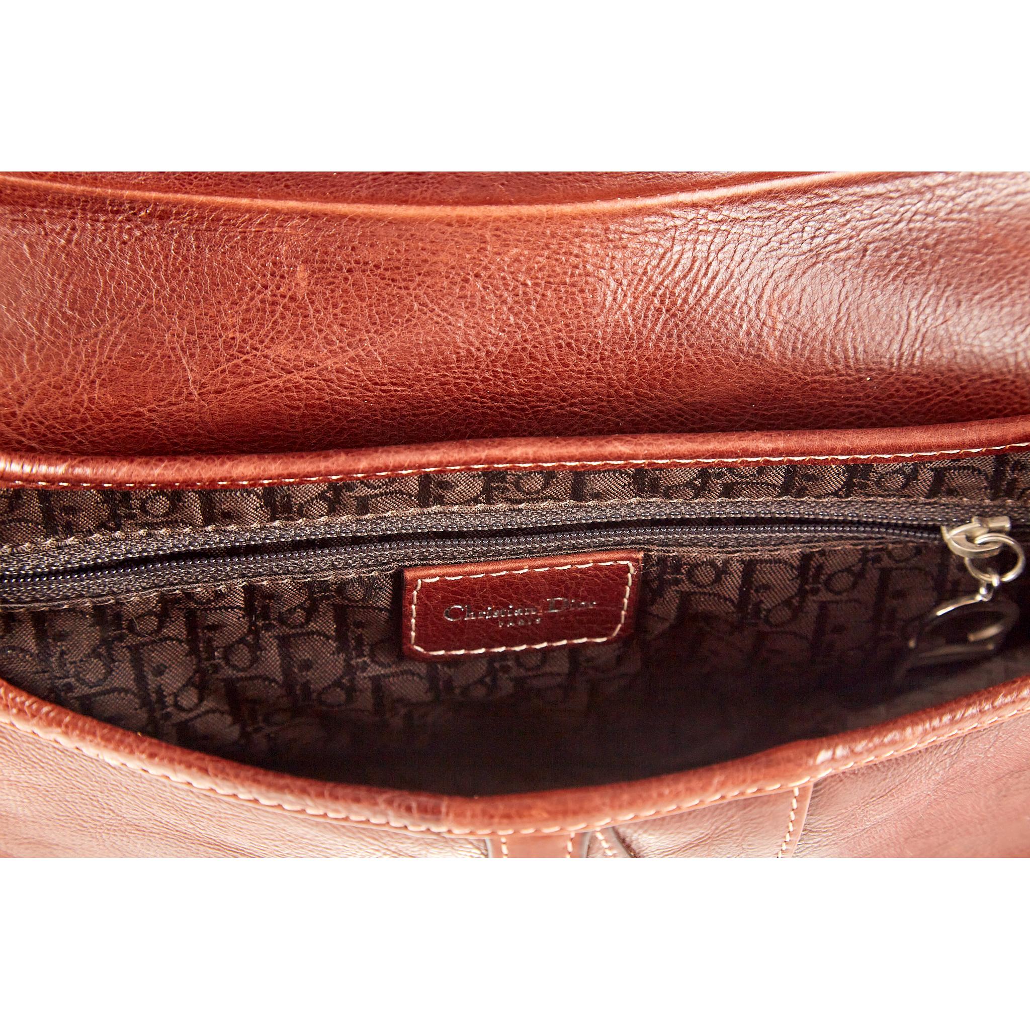 Dior Brown Floral Stitched Saddle Bag - Image 4
