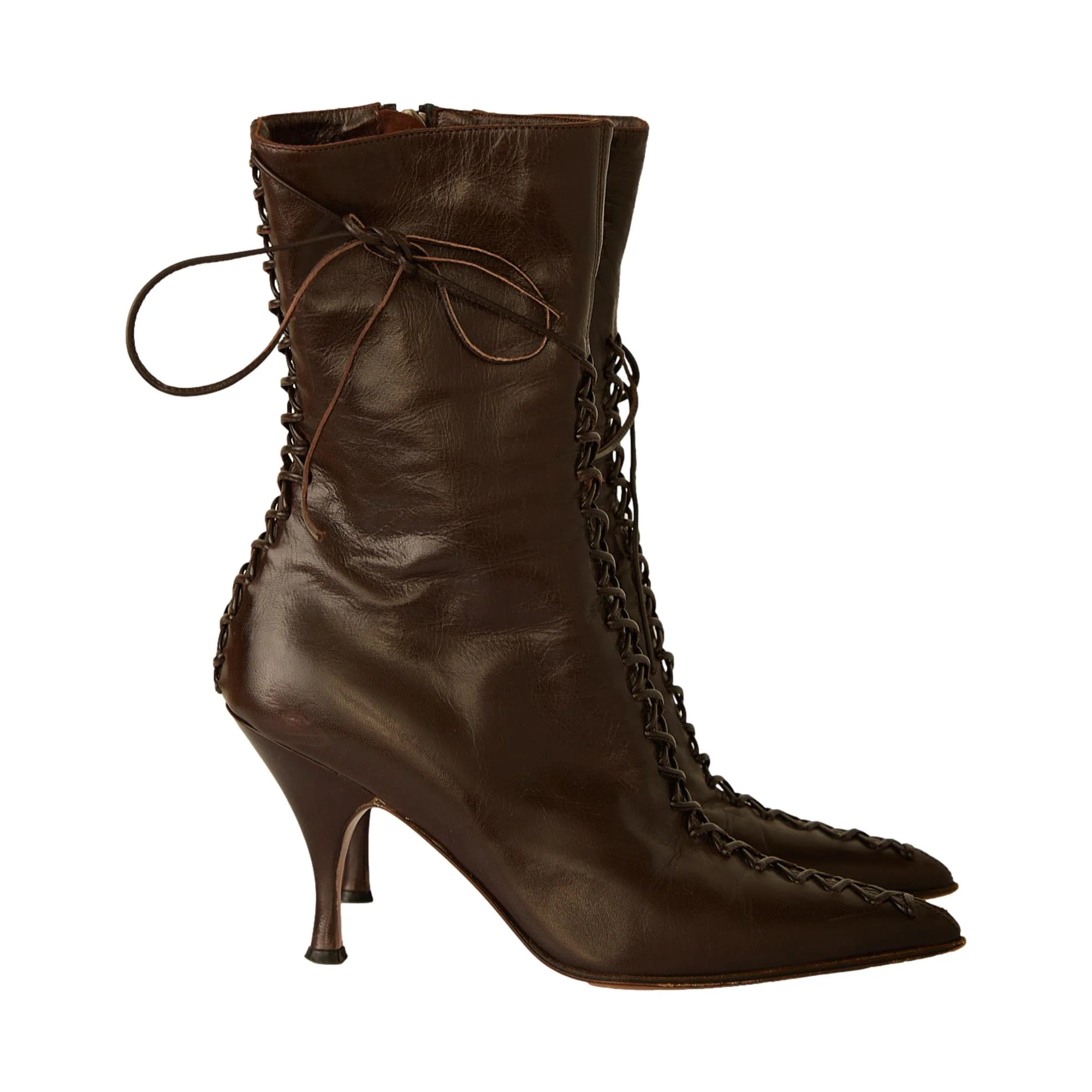 Dior Brown Leather Corset Heel Boots