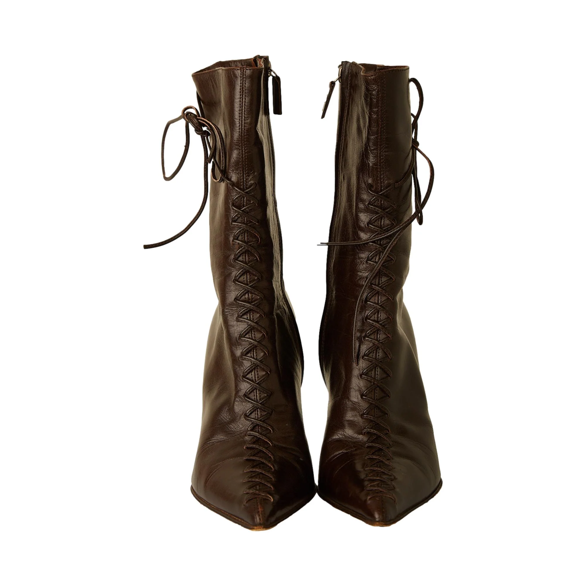 Dior Brown Leather Corset Heel Boots - Image 2
