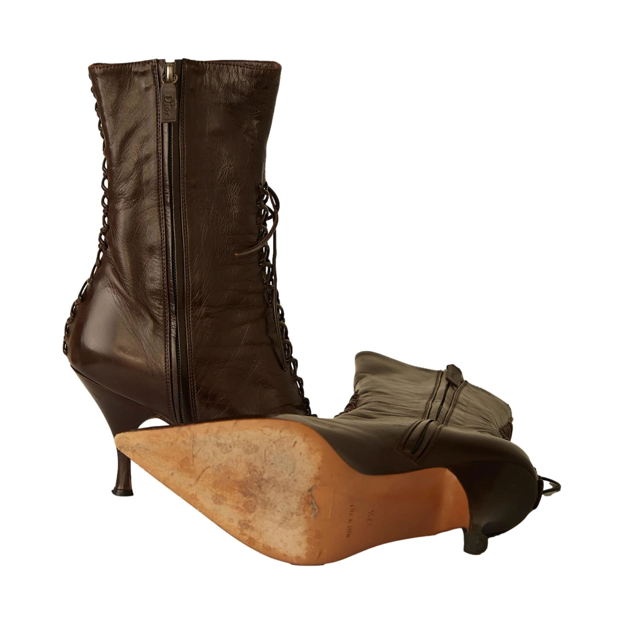 Dior Brown Leather Corset Heel Boots - Image 3