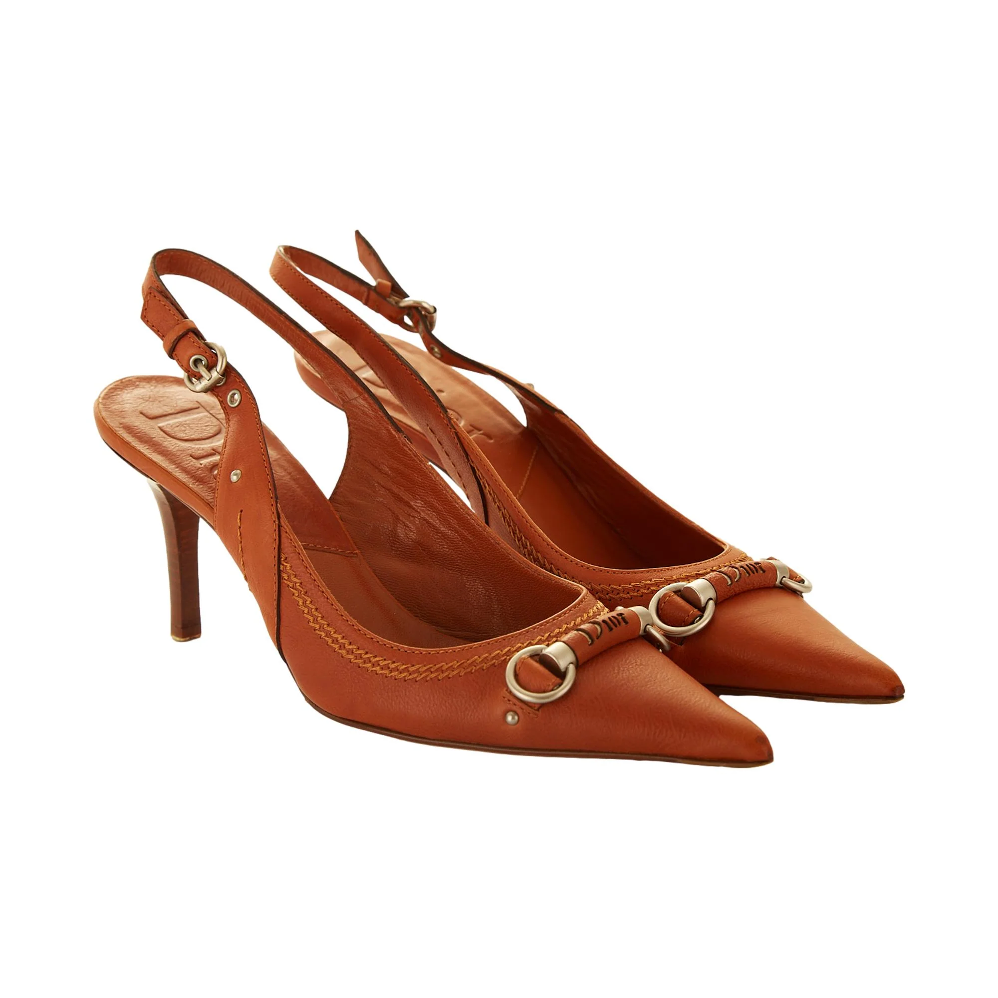 Dior Brown Leather Horsebit Heels - Image 2