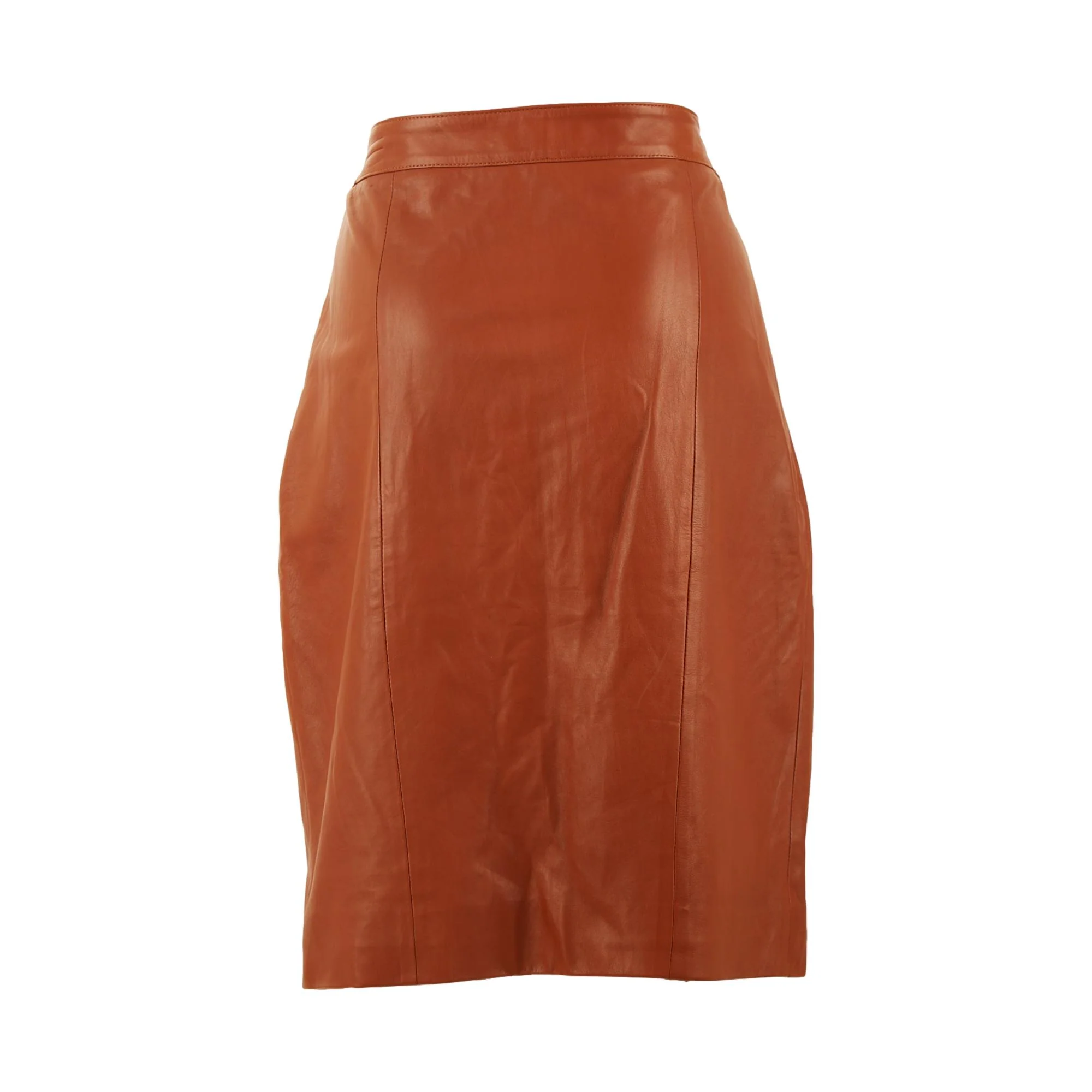 Dior Brown Leather Pleated Zipper Skirt - Image 3