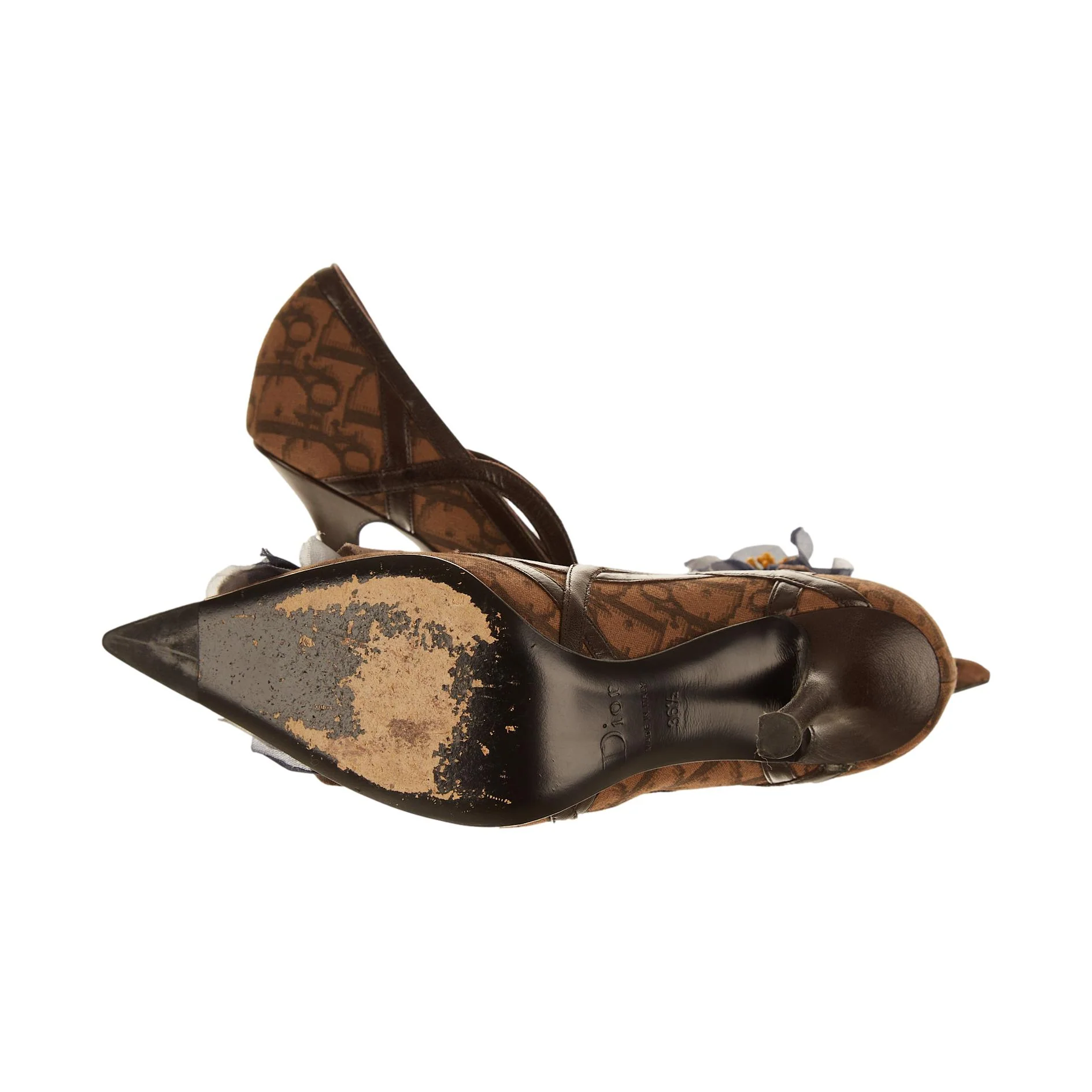 Dior Brown Logo Floral Heels - Image 3