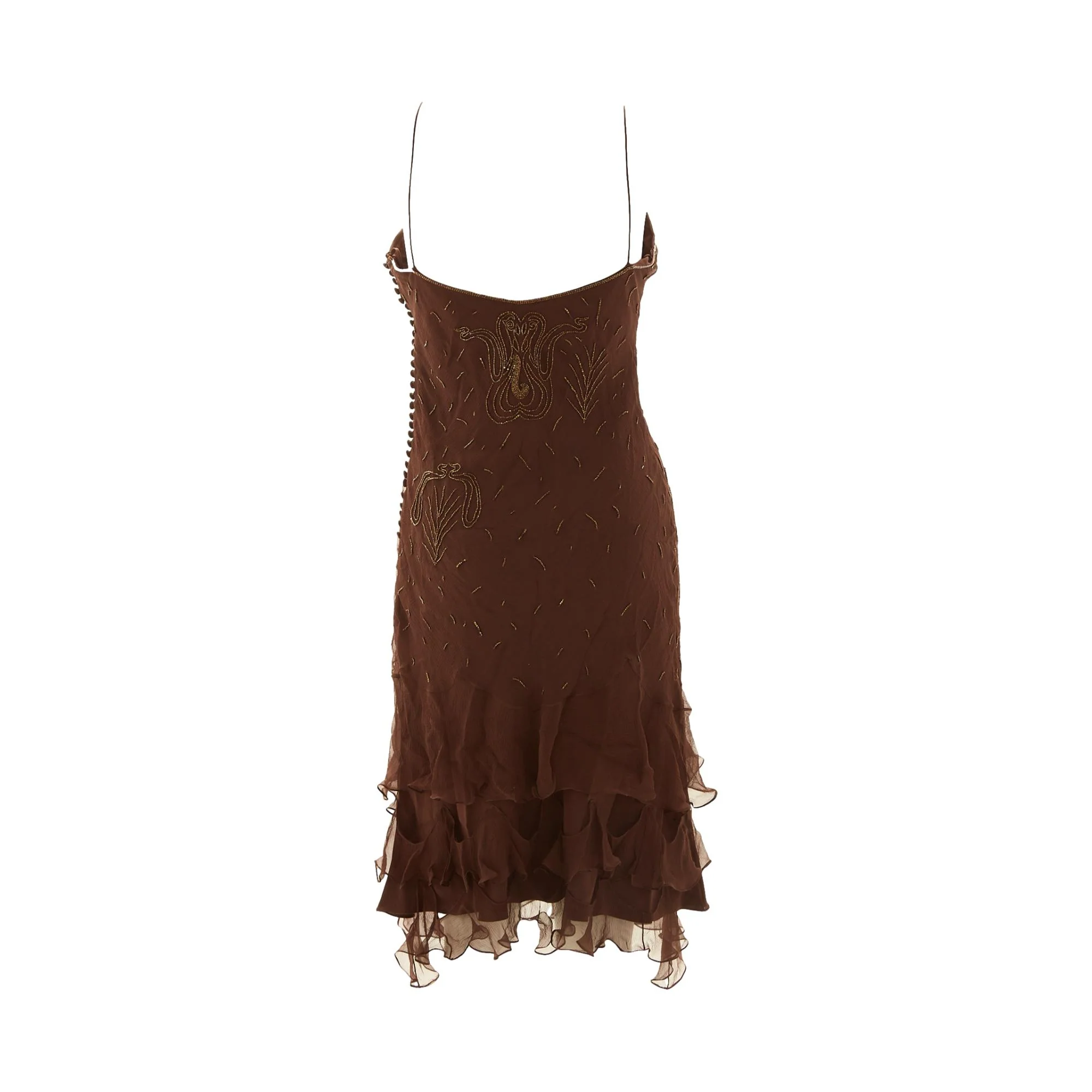 Dior Brown Silk + Beaded Ruffle Dress - Image 2