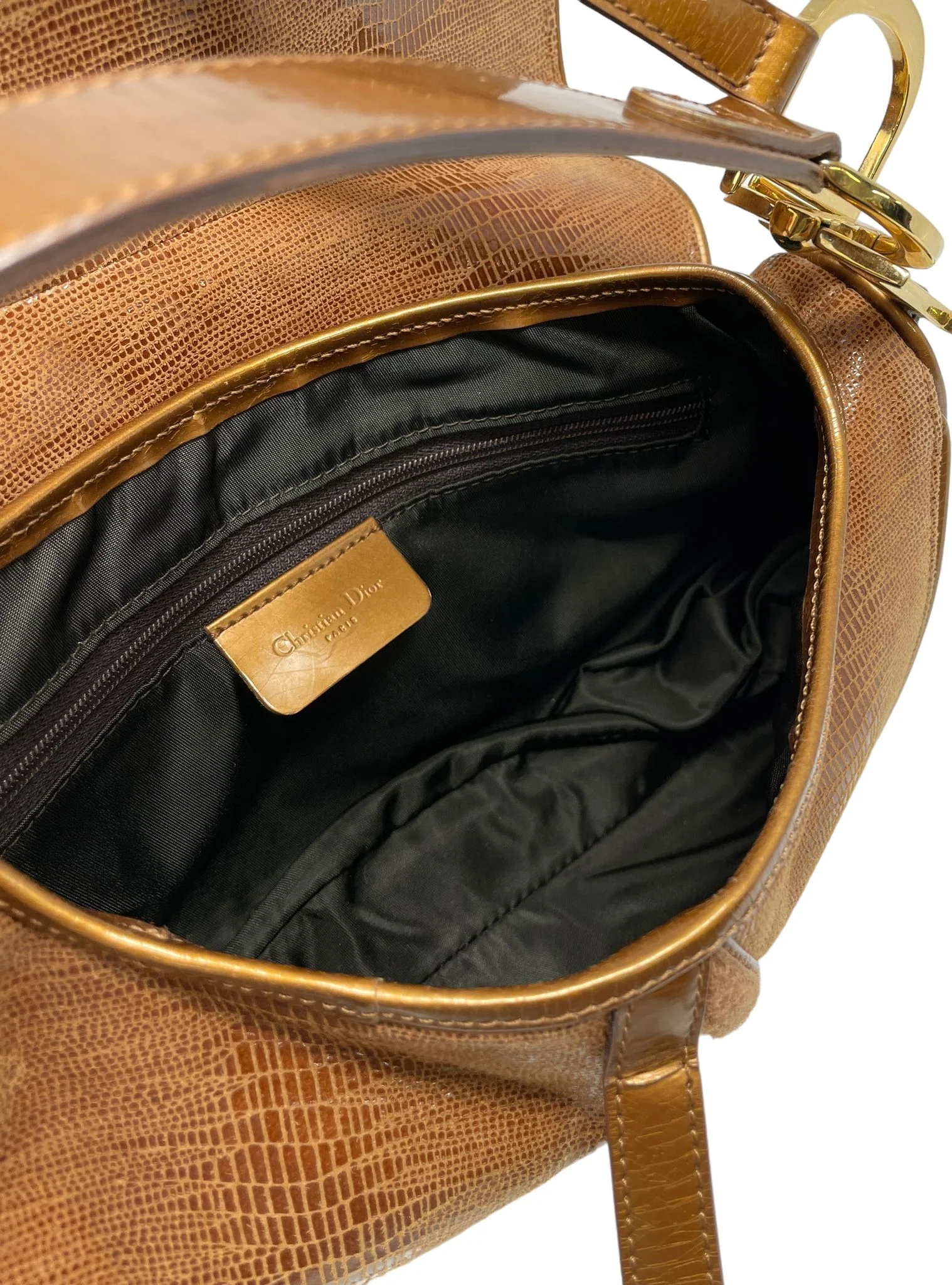 Dior Brown Lizard Double Saddle Bag - Image 3